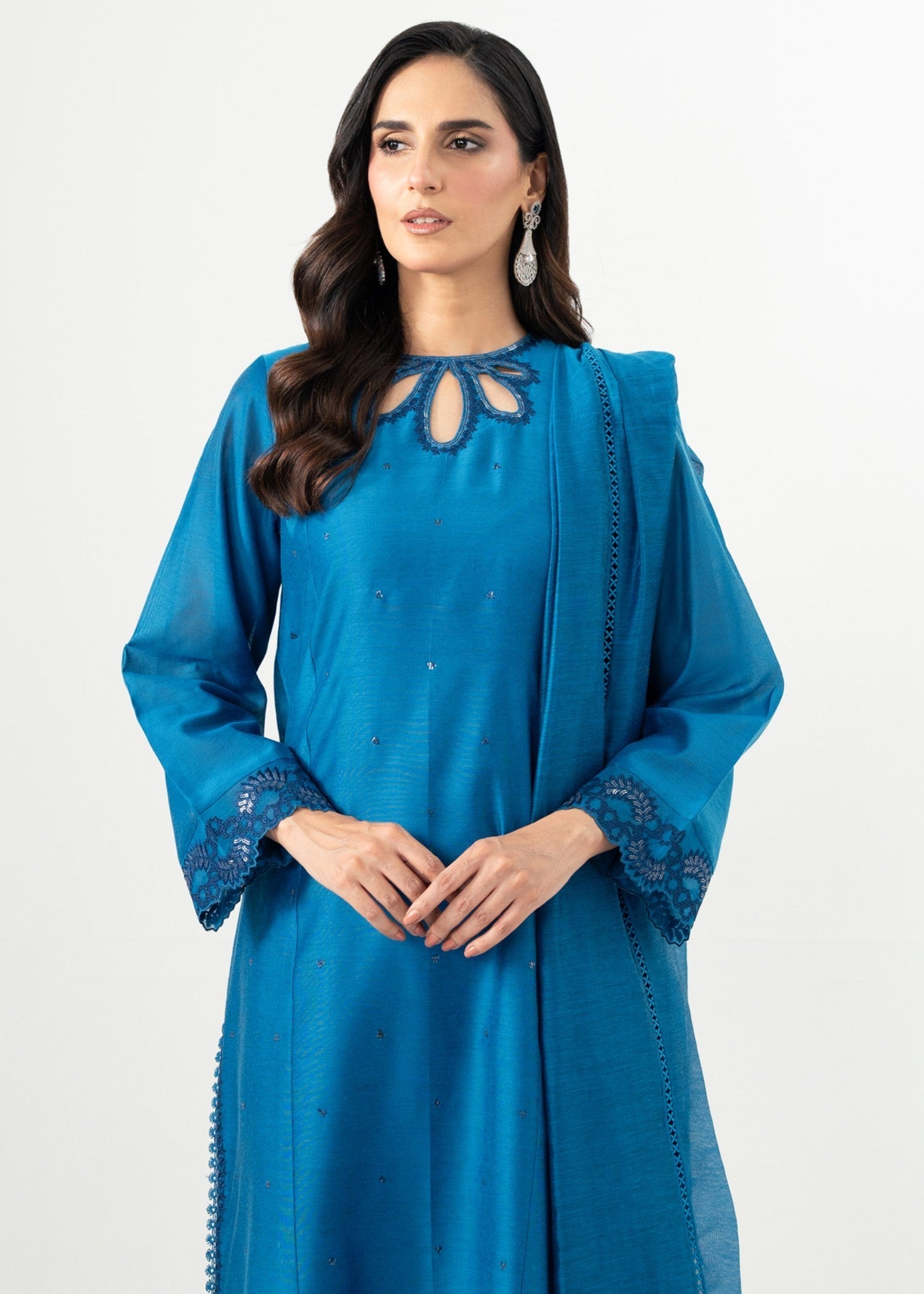 Zeen Stitched Embroidered Cotton Net Suit WZM34538 Women 3pcs