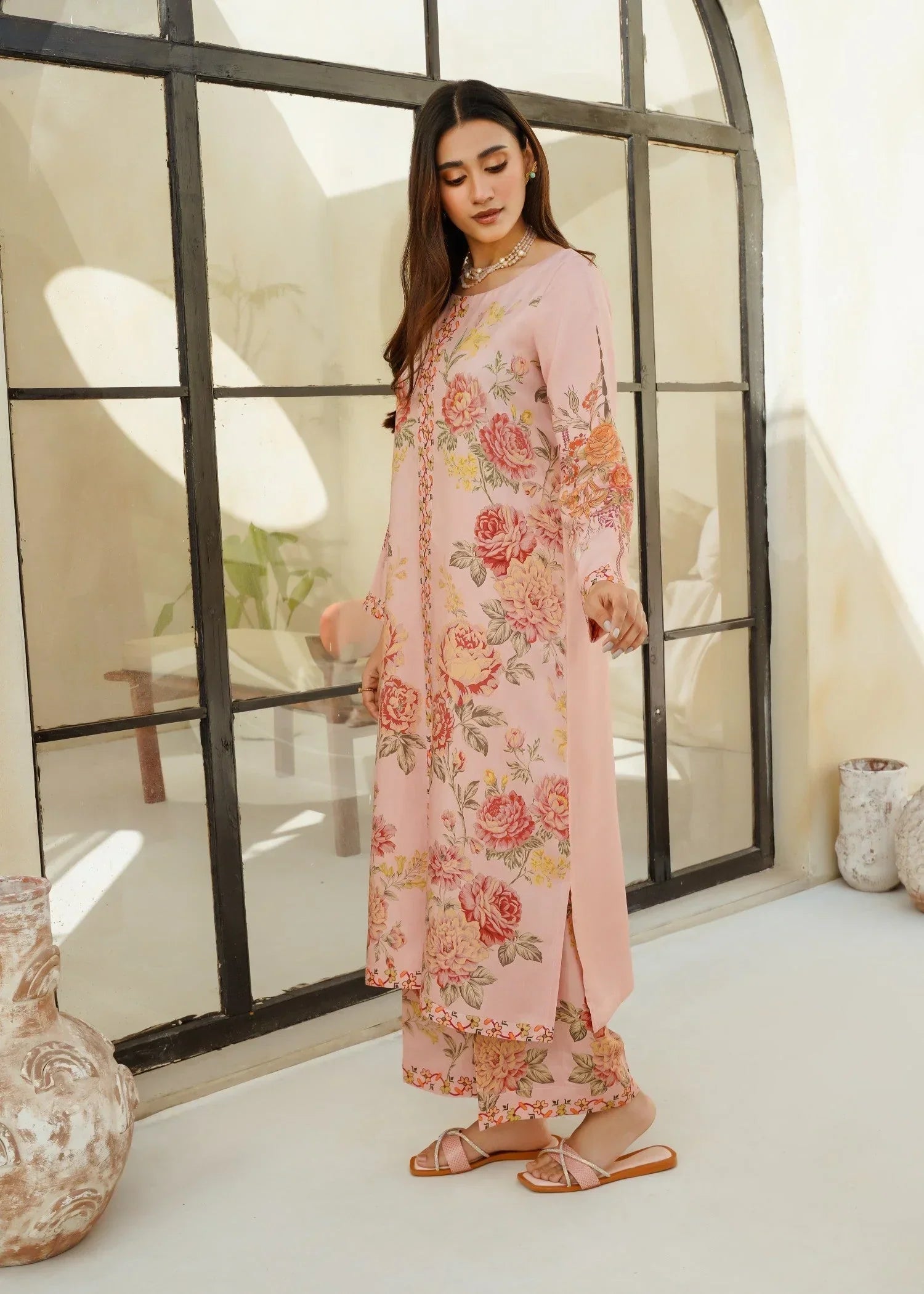 Divinely Crafted Women's Printed Cord Set Sapphire Pink Women 2pcs