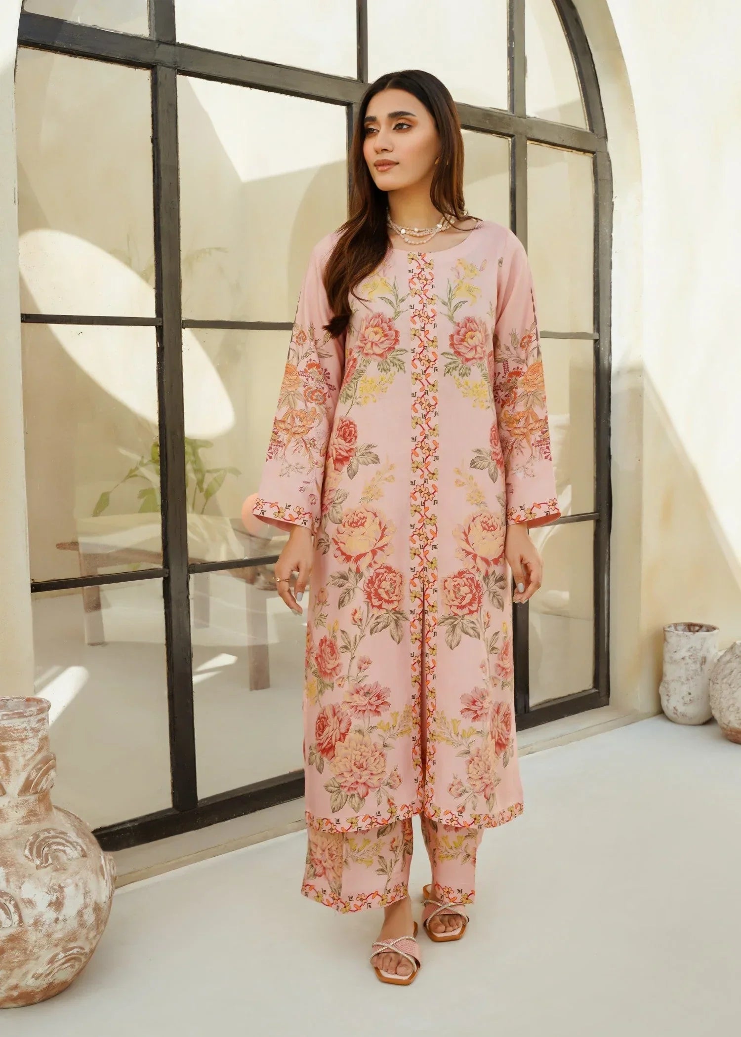 Divinely Crafted Women's Printed Cord Set Sapphire Pink Women 2pcs