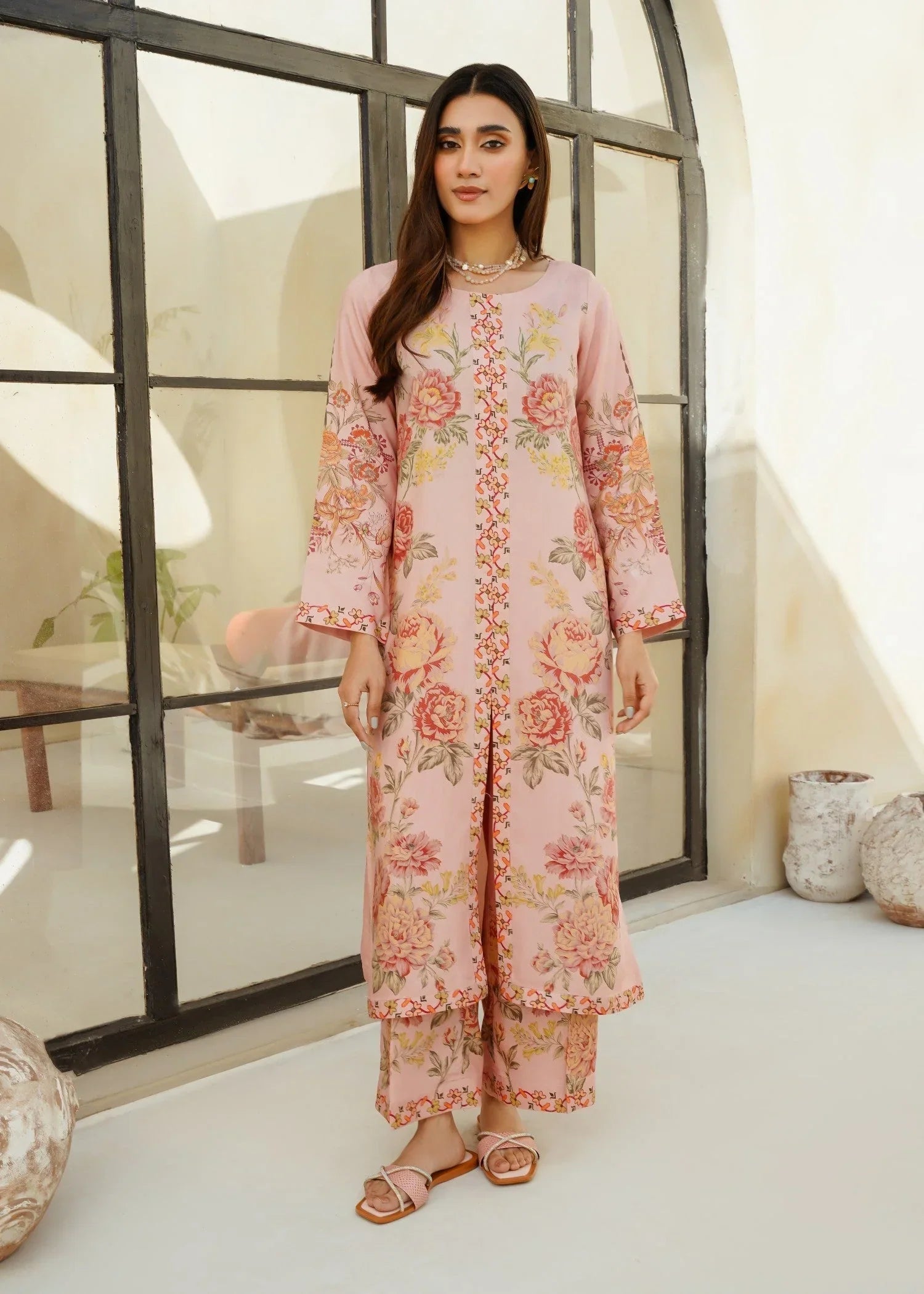 Divinely Crafted Women's Printed Cord Set Sapphire Pink Women 2pcs