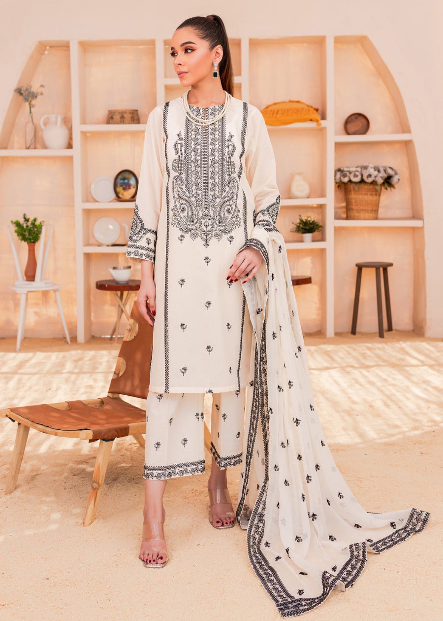 The Turkish Wear White Monochrome Set Women 3pcs