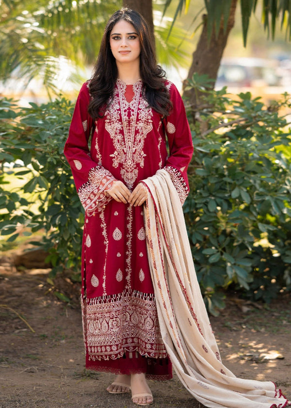Libaas By Umairnawaz LN 03 MAROON STITCHED KURTA SET Women 3pcs