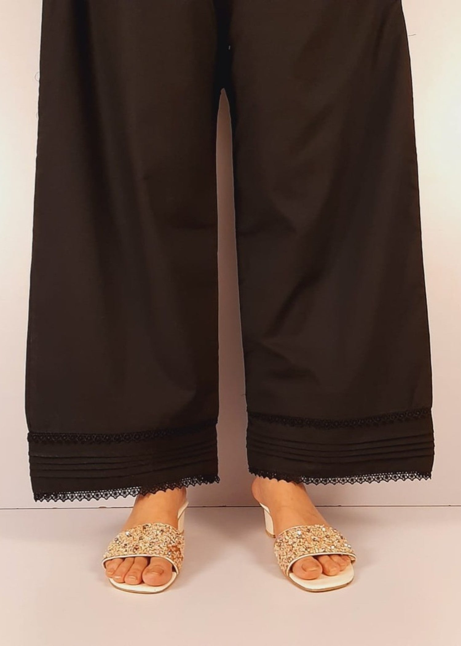 Zardi Laces embellished Soft Cotton Palazzo Black PT17 Women 1pcs