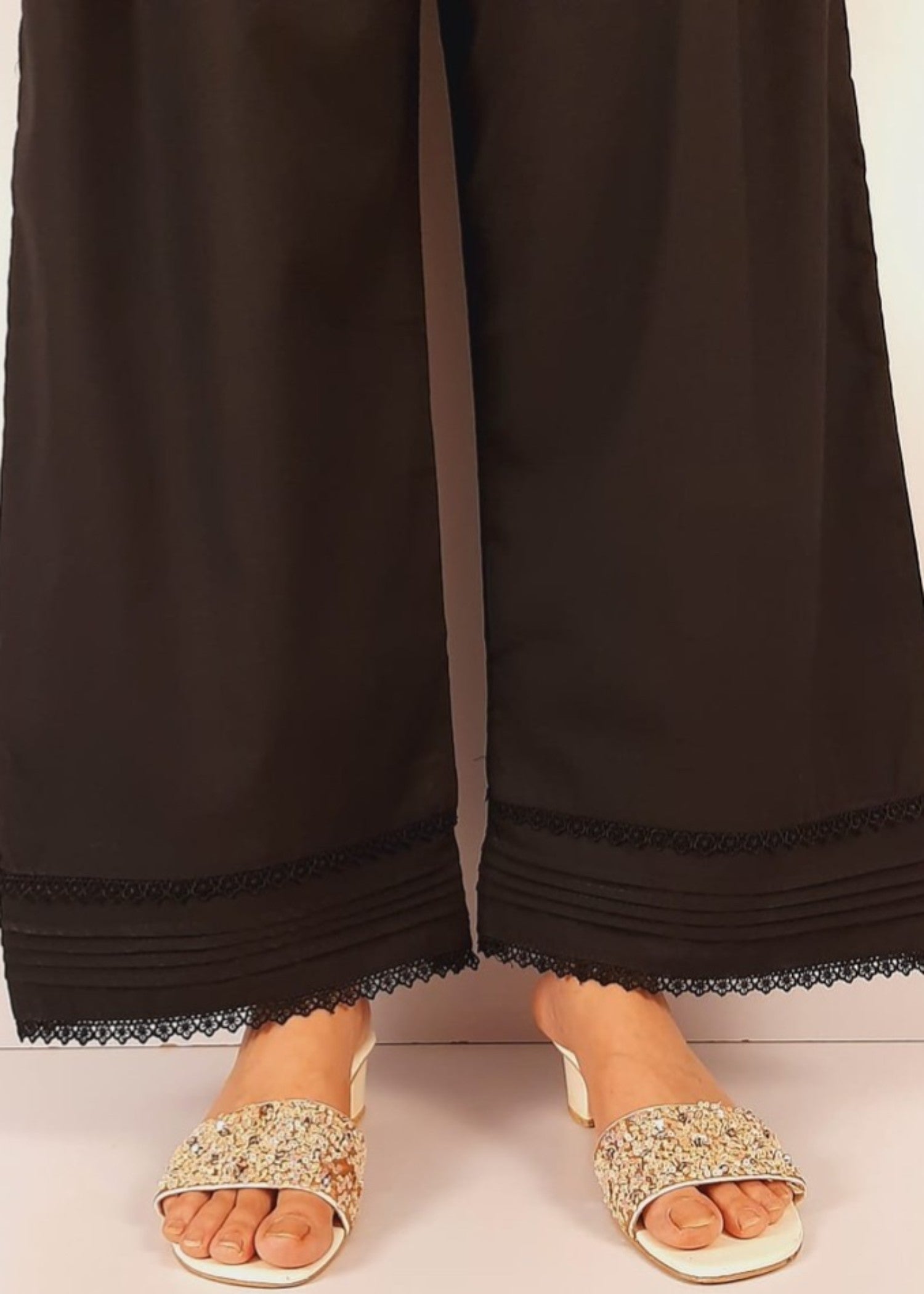 Zardi Laces embellished Soft Cotton Palazzo Black PT17 Women 1pcs
