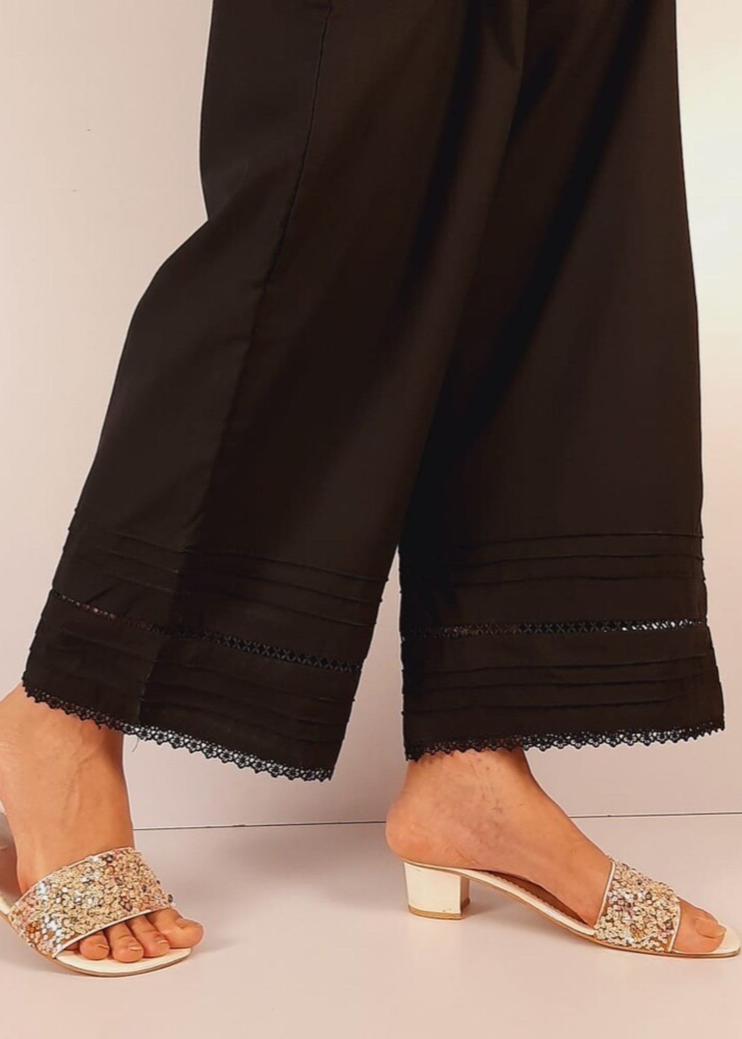 Zardi Laces embellished Soft Cotton Palazzo Black PT19 Women 1pcs