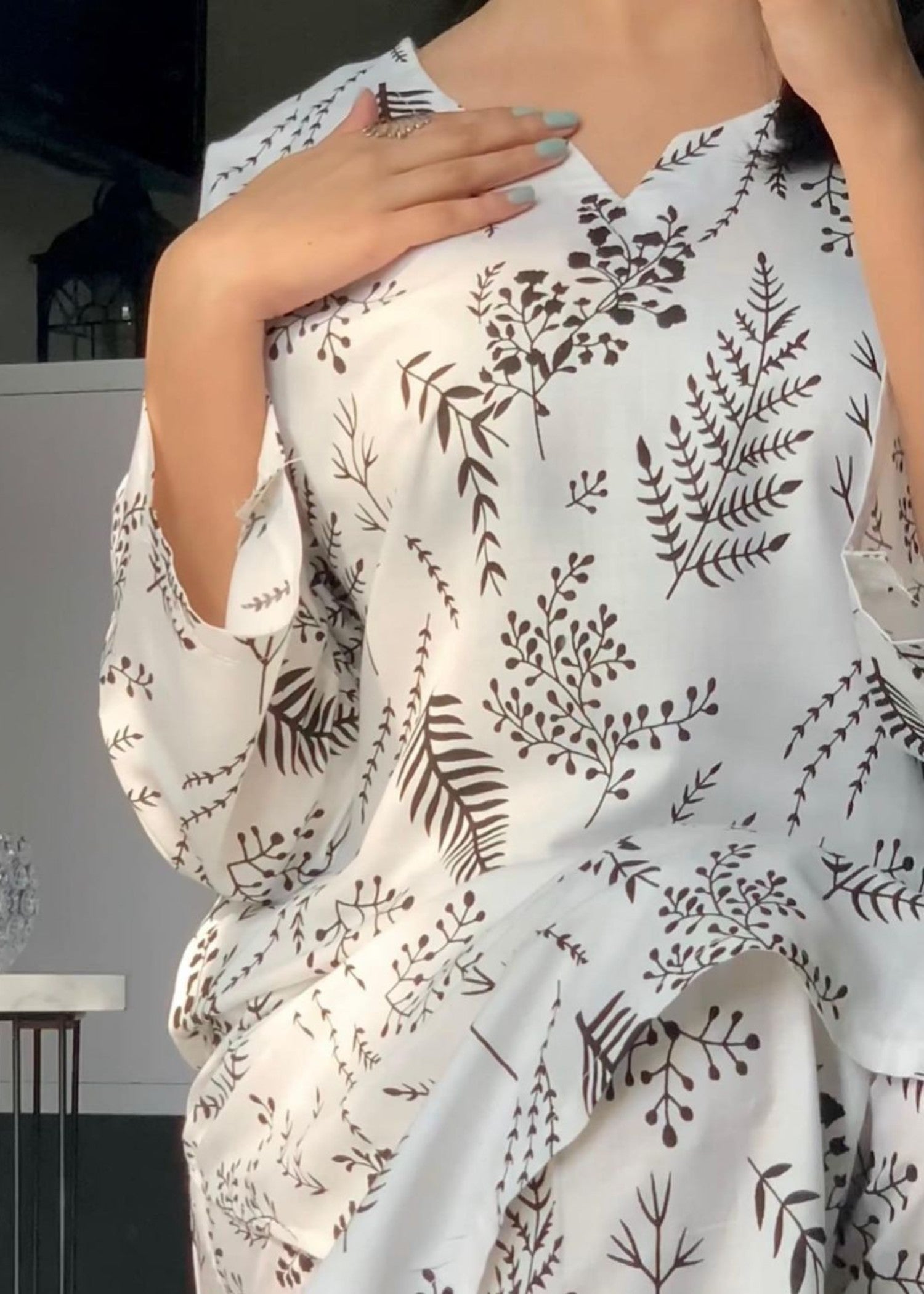 Gulposh FLORAL LEAF (STITCHED ) WHITE Women 2pcs