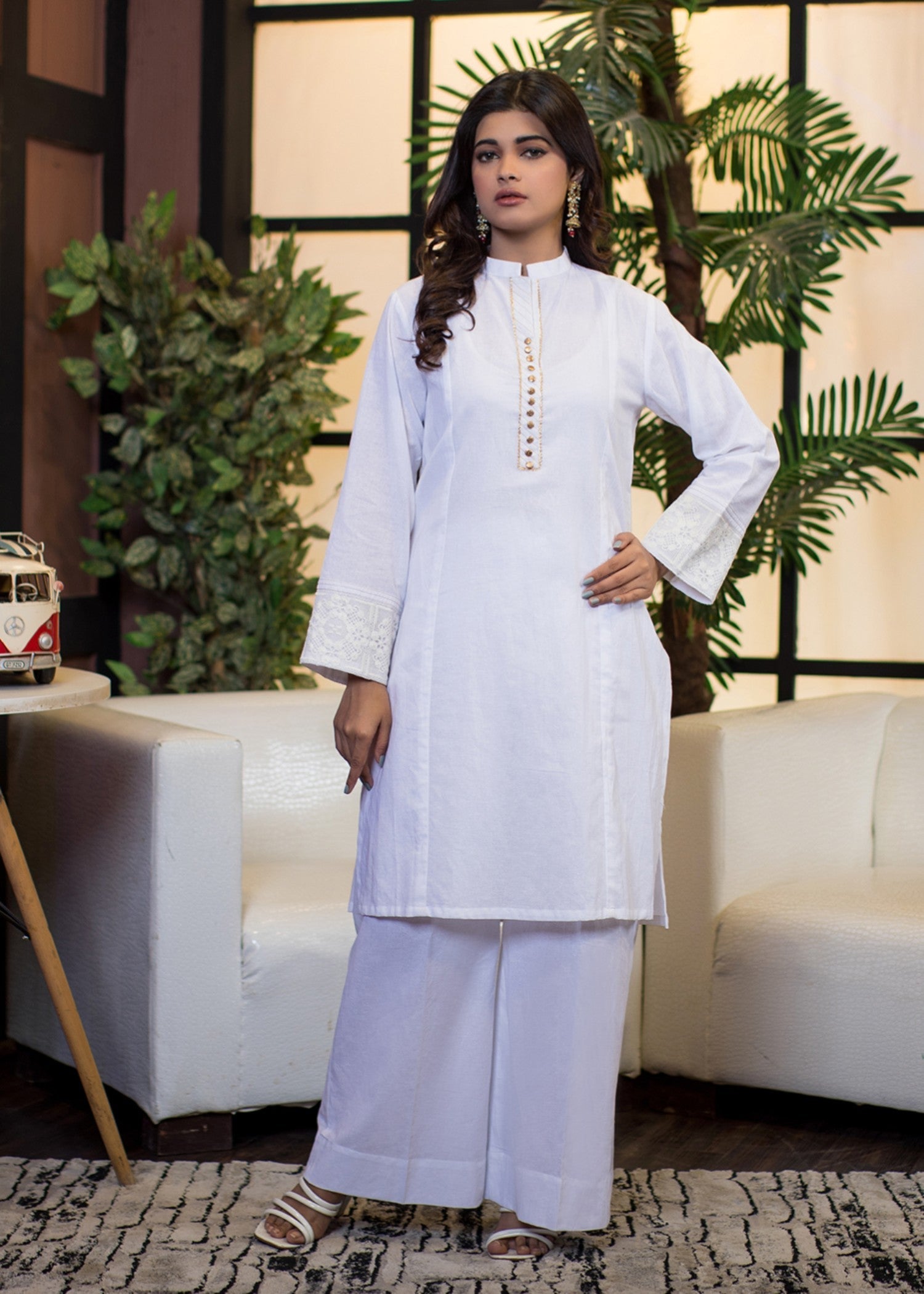 Urban Cut Cotton Embroidered Kurti White Women 1pcs