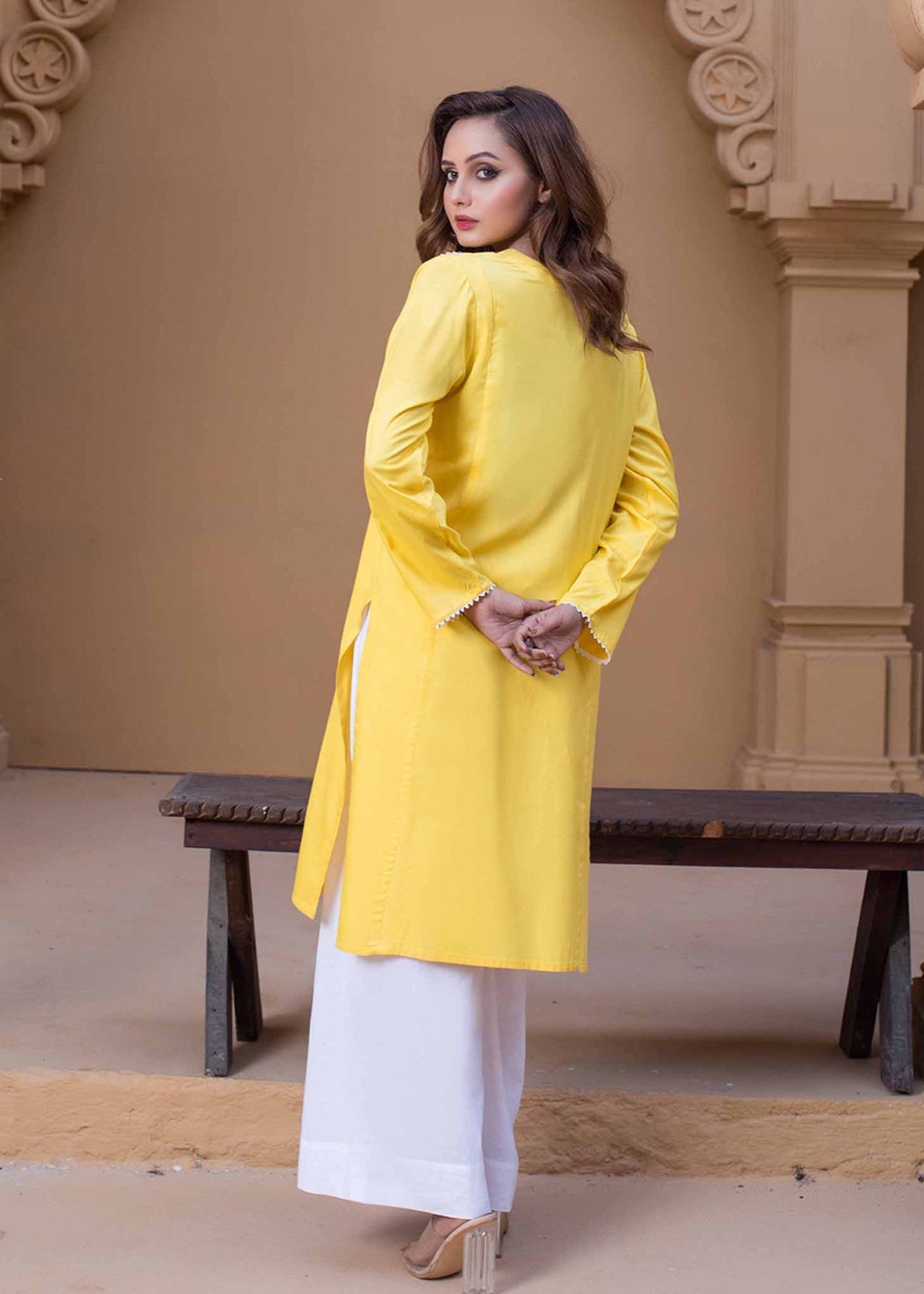 Urban Cut Yellow Kurti Women 1pcs