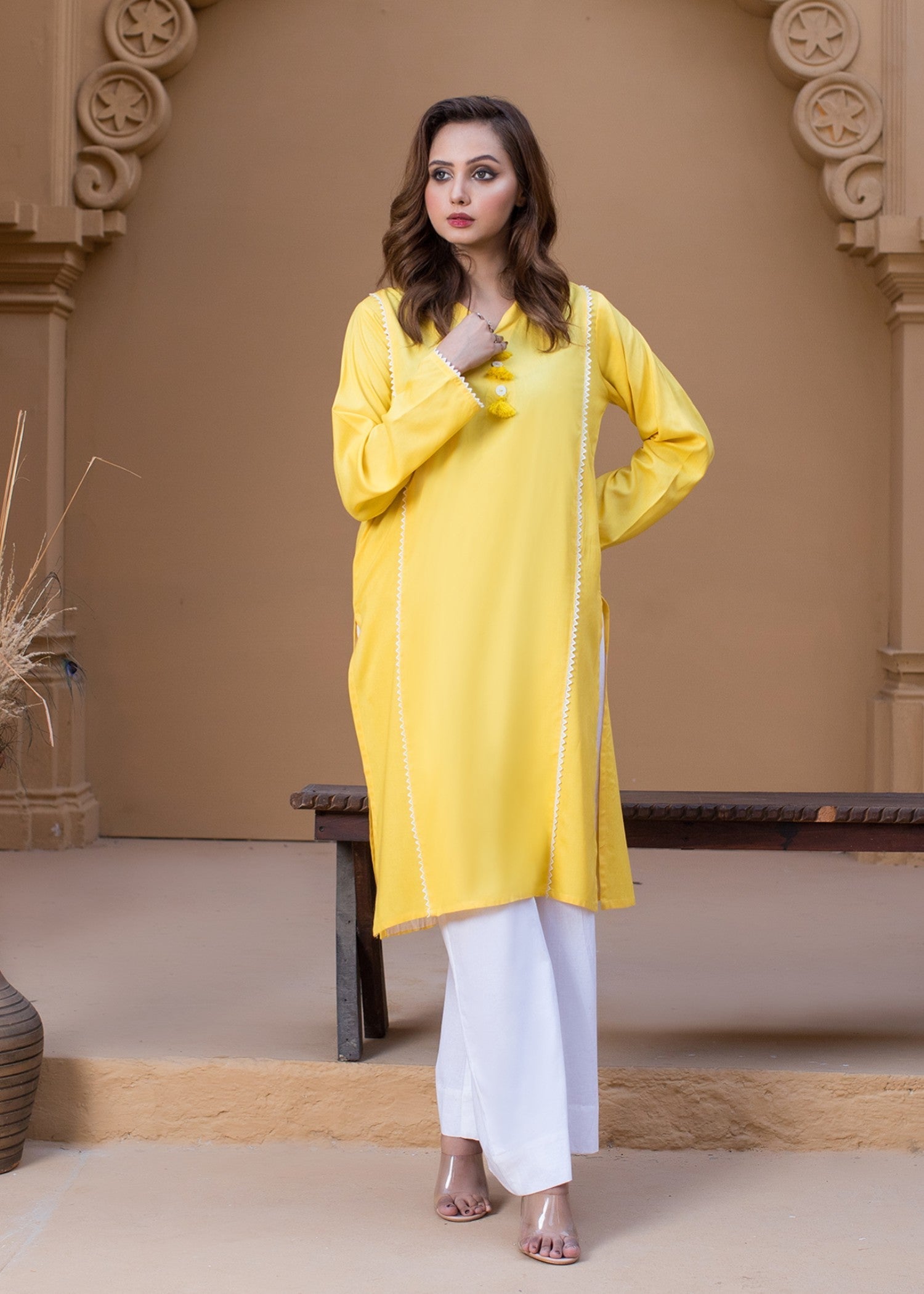 Urban Cut Yellow Kurti Women 1pcs