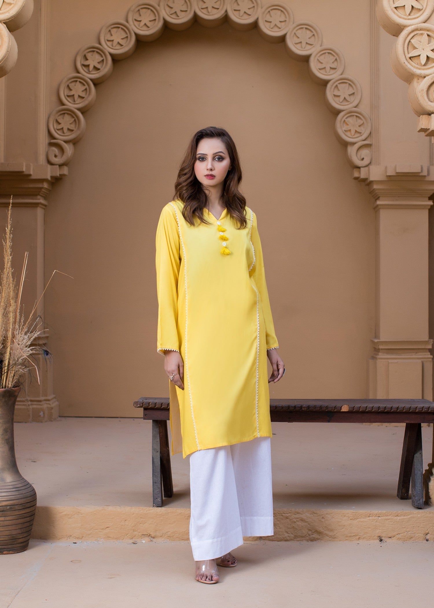 Urban Cut Yellow Kurti Women 1pcs