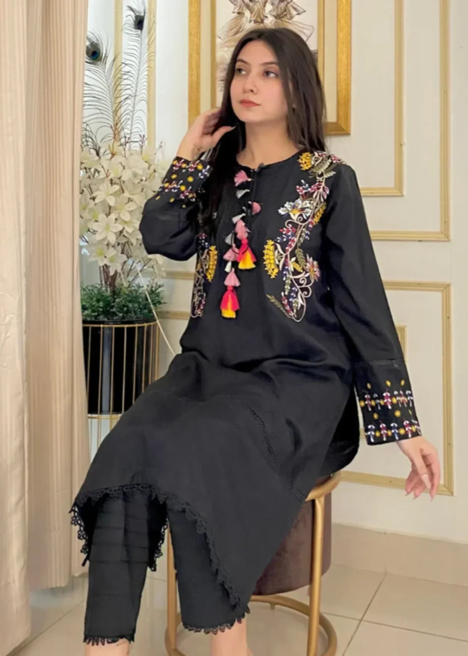 Urban Cut Embroidered Kurta Premium & Comfortable Black Women 1pcs