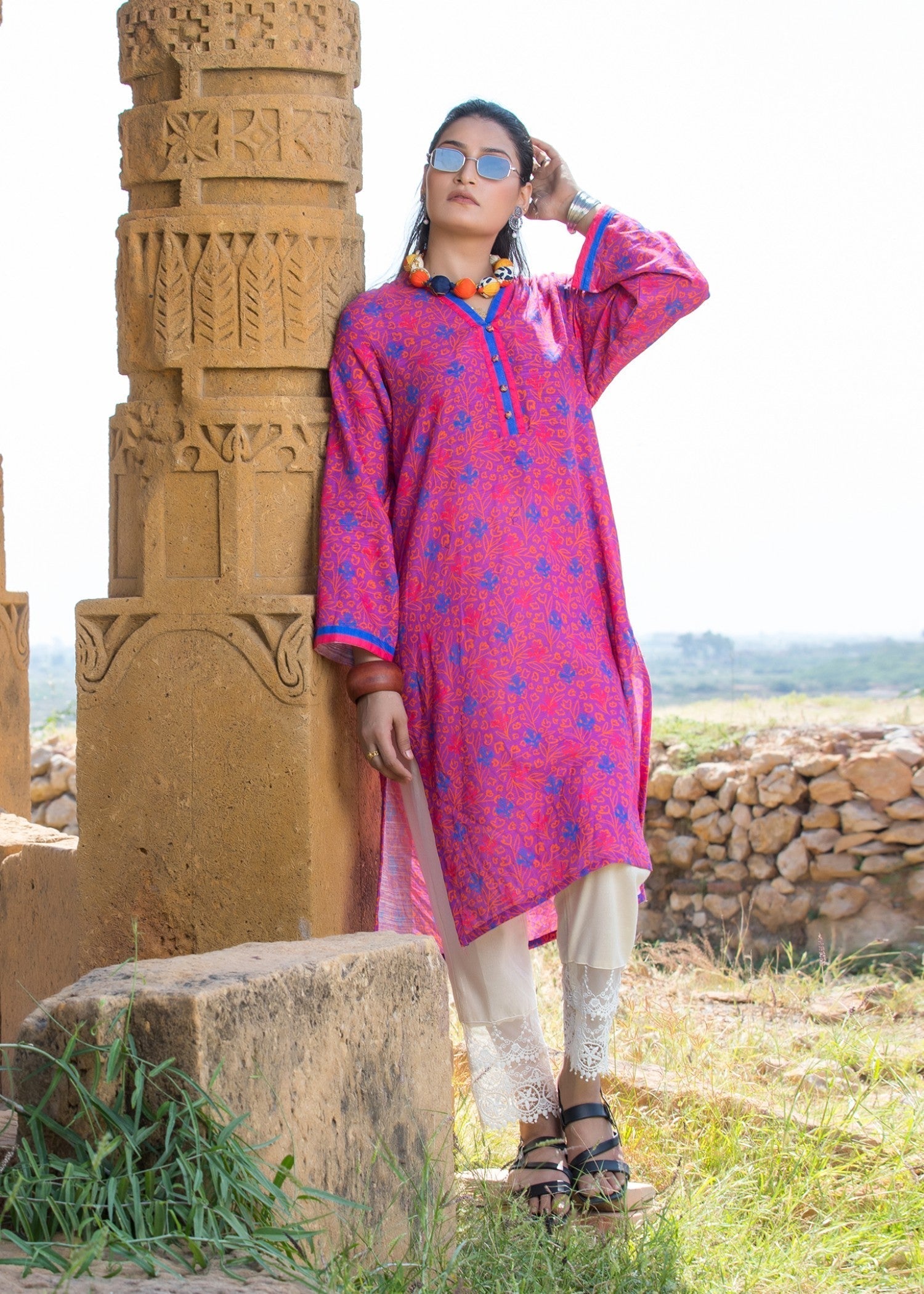 Urban Cut Stitched Printed Kurti Purple | Orange Women 1pcs