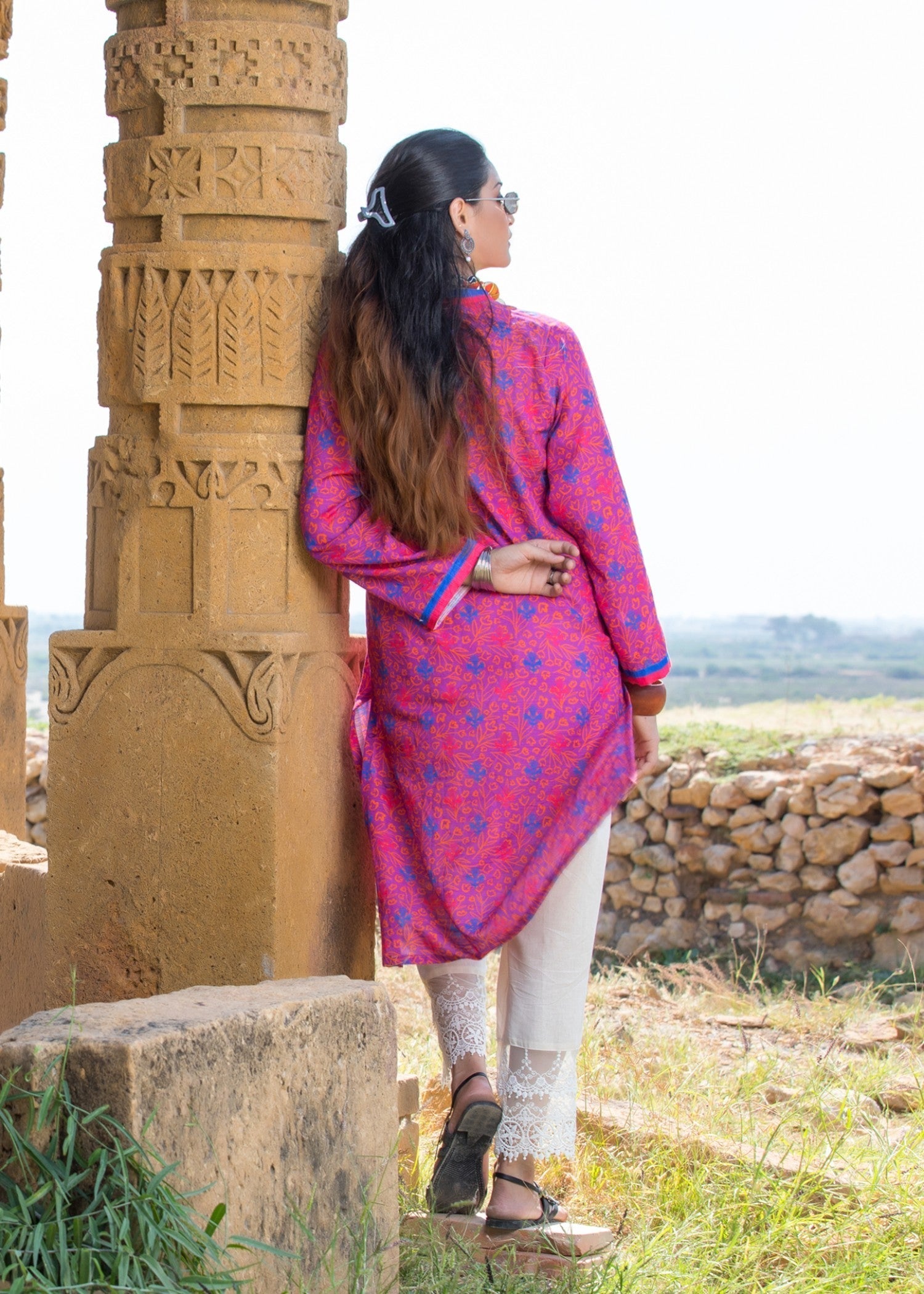 Urban Cut Stitched Printed Kurti Purple | Orange Women 1pcs