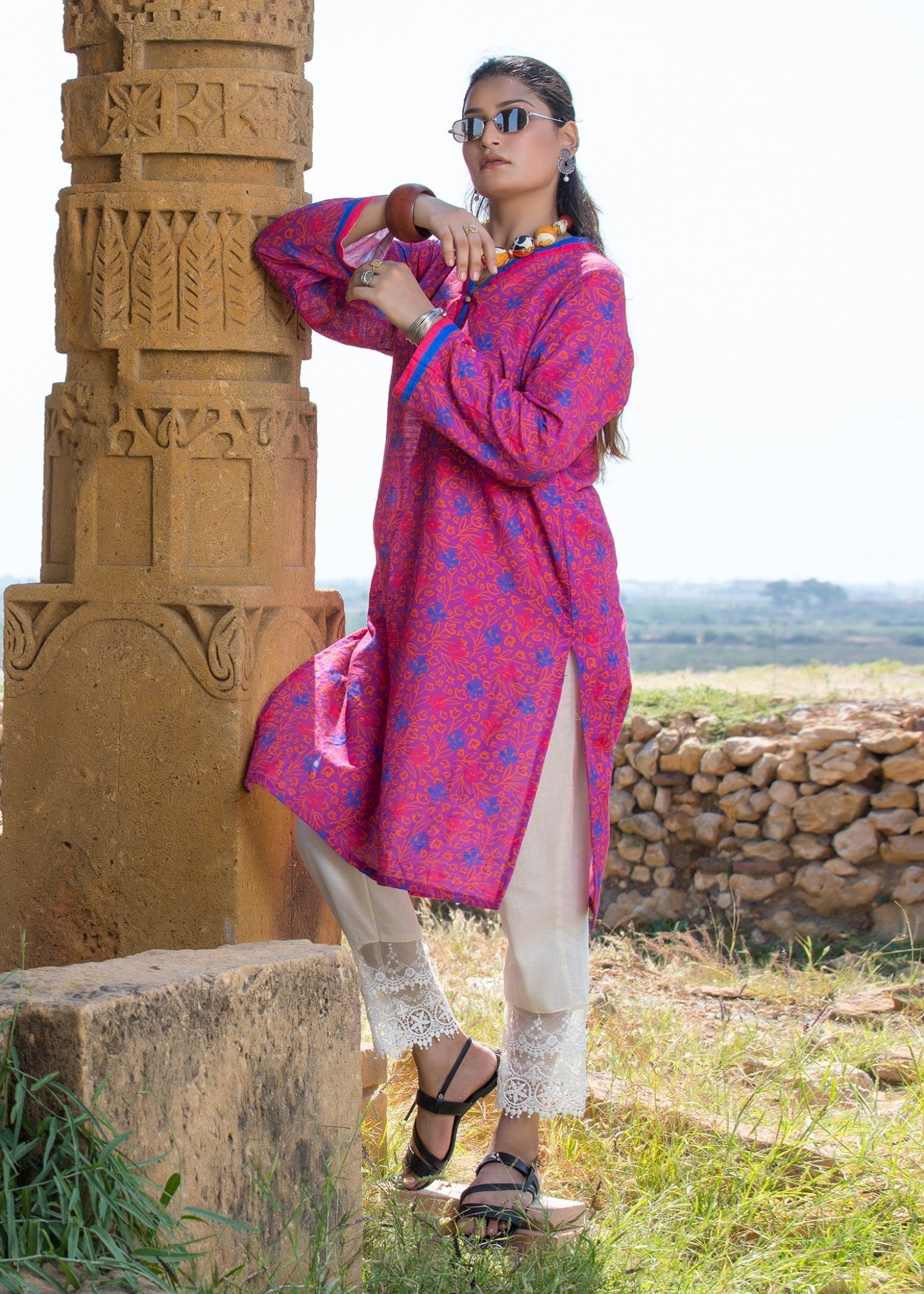 Urban Cut Stitched Printed Kurti Purple | Orange Women 1pcs