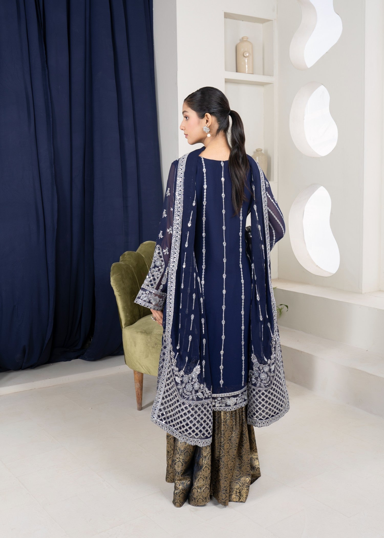 Noor Asiya Surmei Navy Blue Women 3pcs