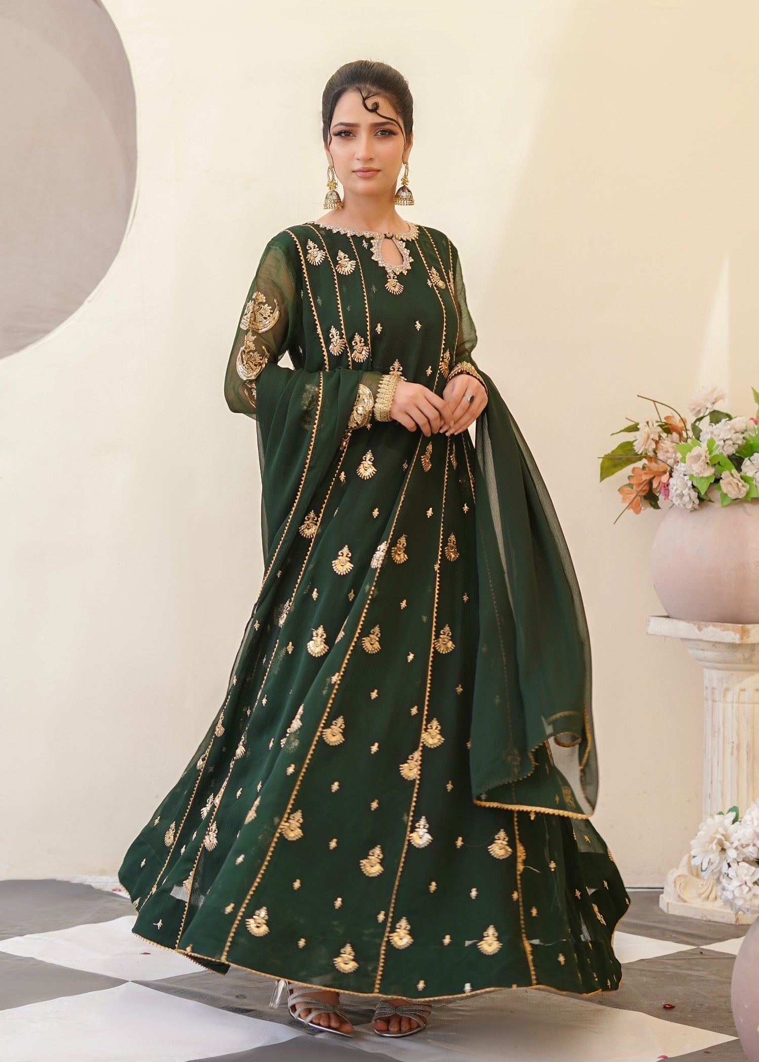 Ayesha Closet Surtaal Bottle Green Women 3pcs