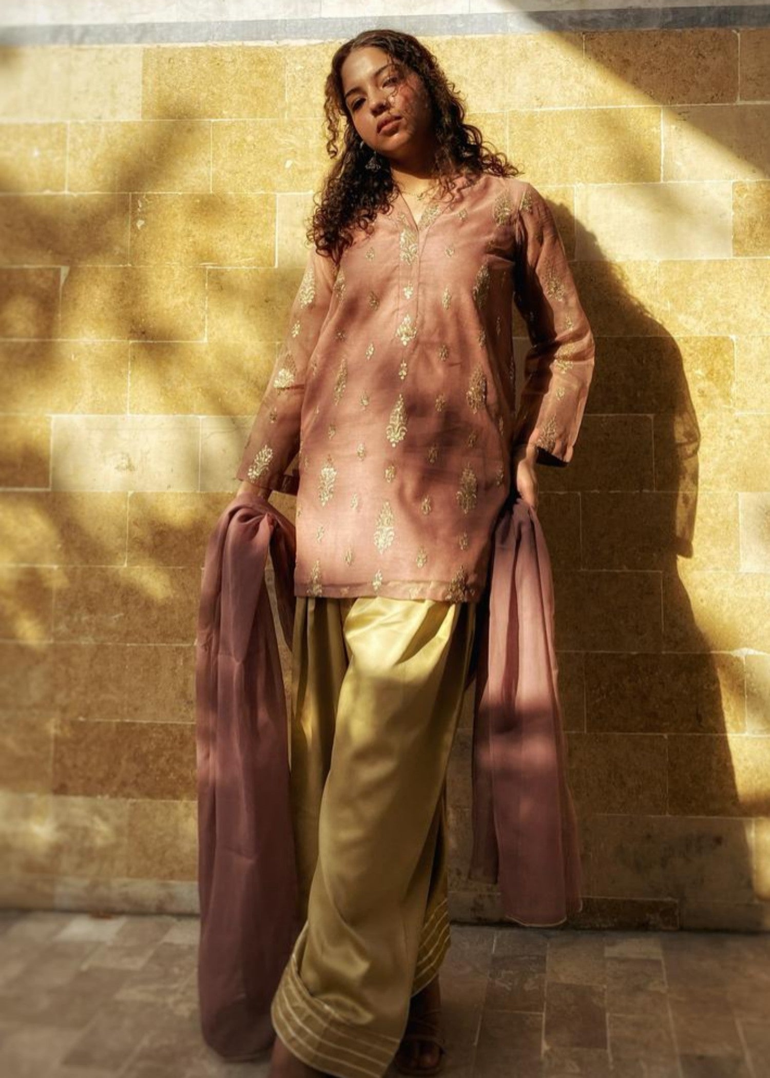 Zarah&Sarah Farshi Shalwar tea pink Women 3pcs