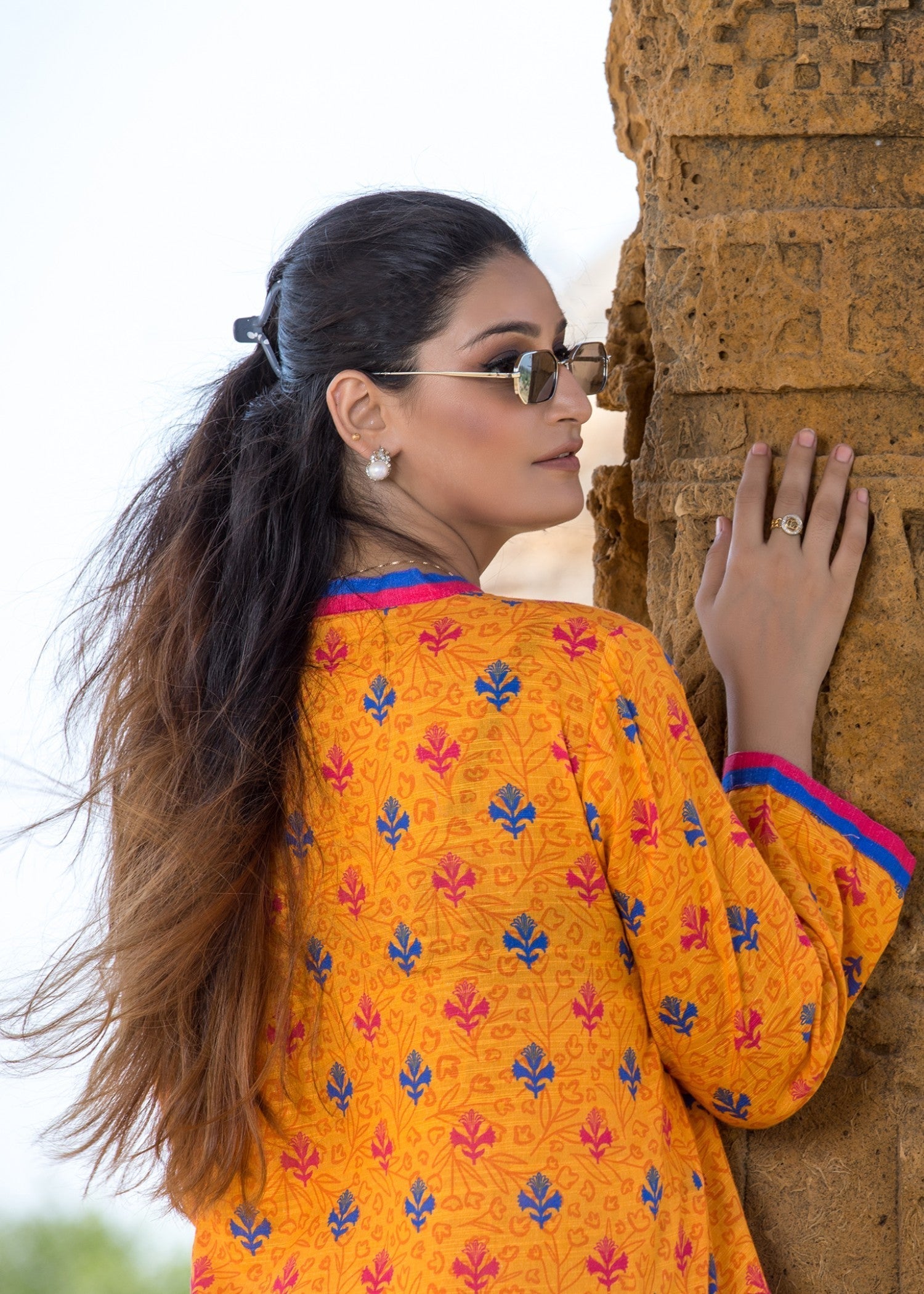 Urban Cut Printed Cotton Stitched Kurta Yellow Women 1pcs