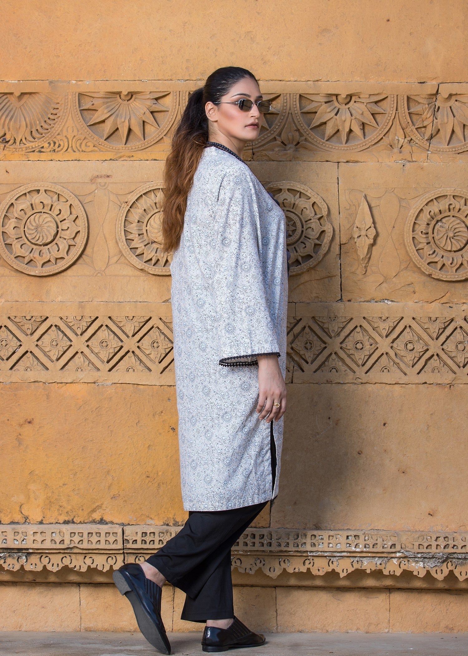 Urban Cut Printed Kurti Light Beige Women 1pcs