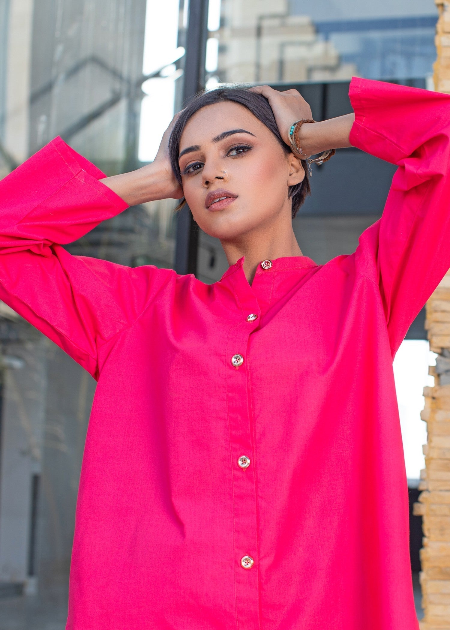 Urban Cut Cotton Embellished Co Ord Set Pink Women 2pcs