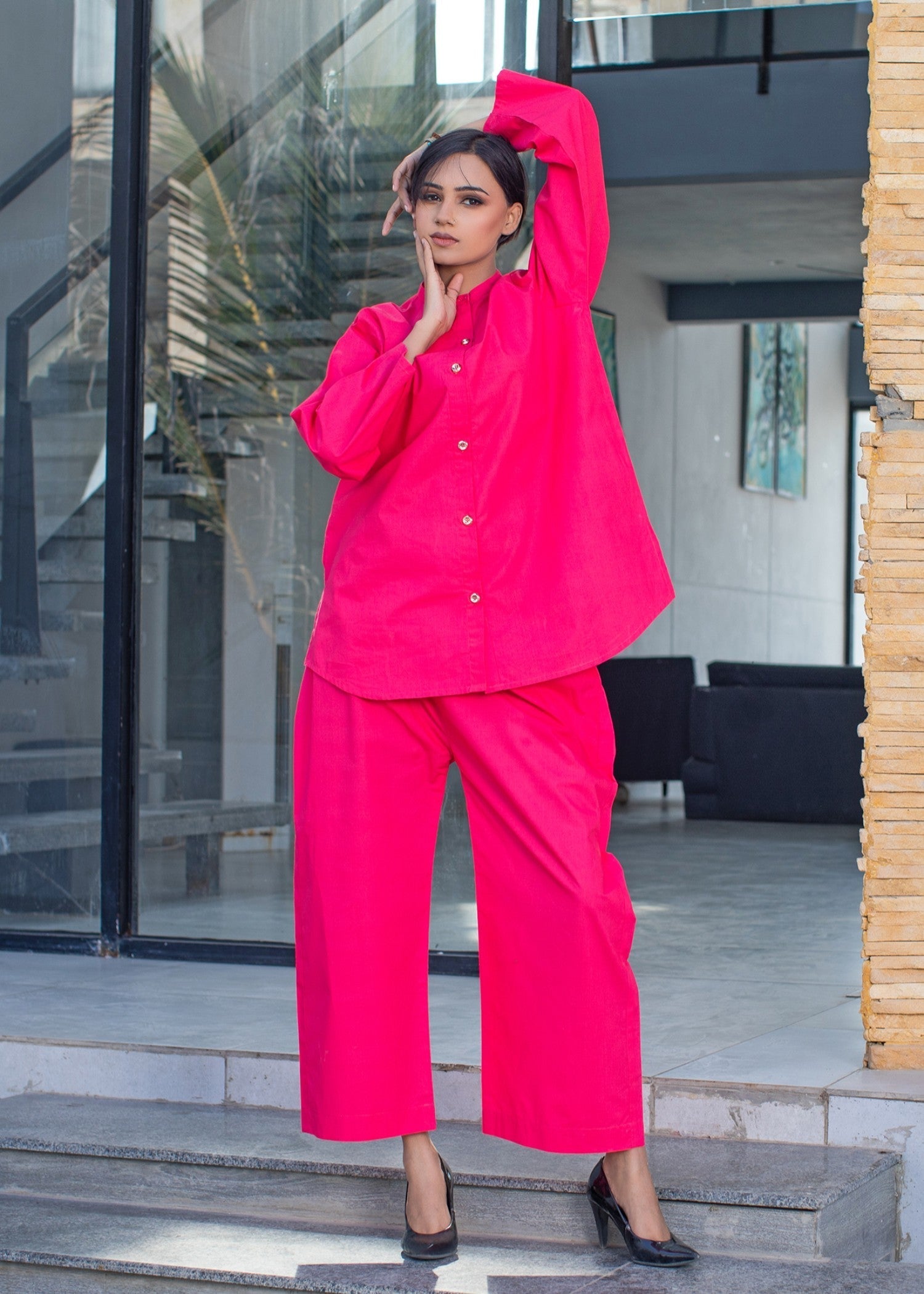 Urban Cut Cotton Embellished Co Ord Set Pink Women 2pcs