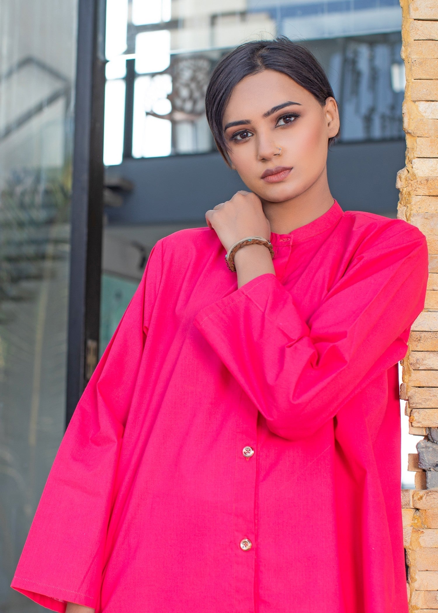 Urban Cut Cotton Embellished Co Ord Set Pink Women 2pcs