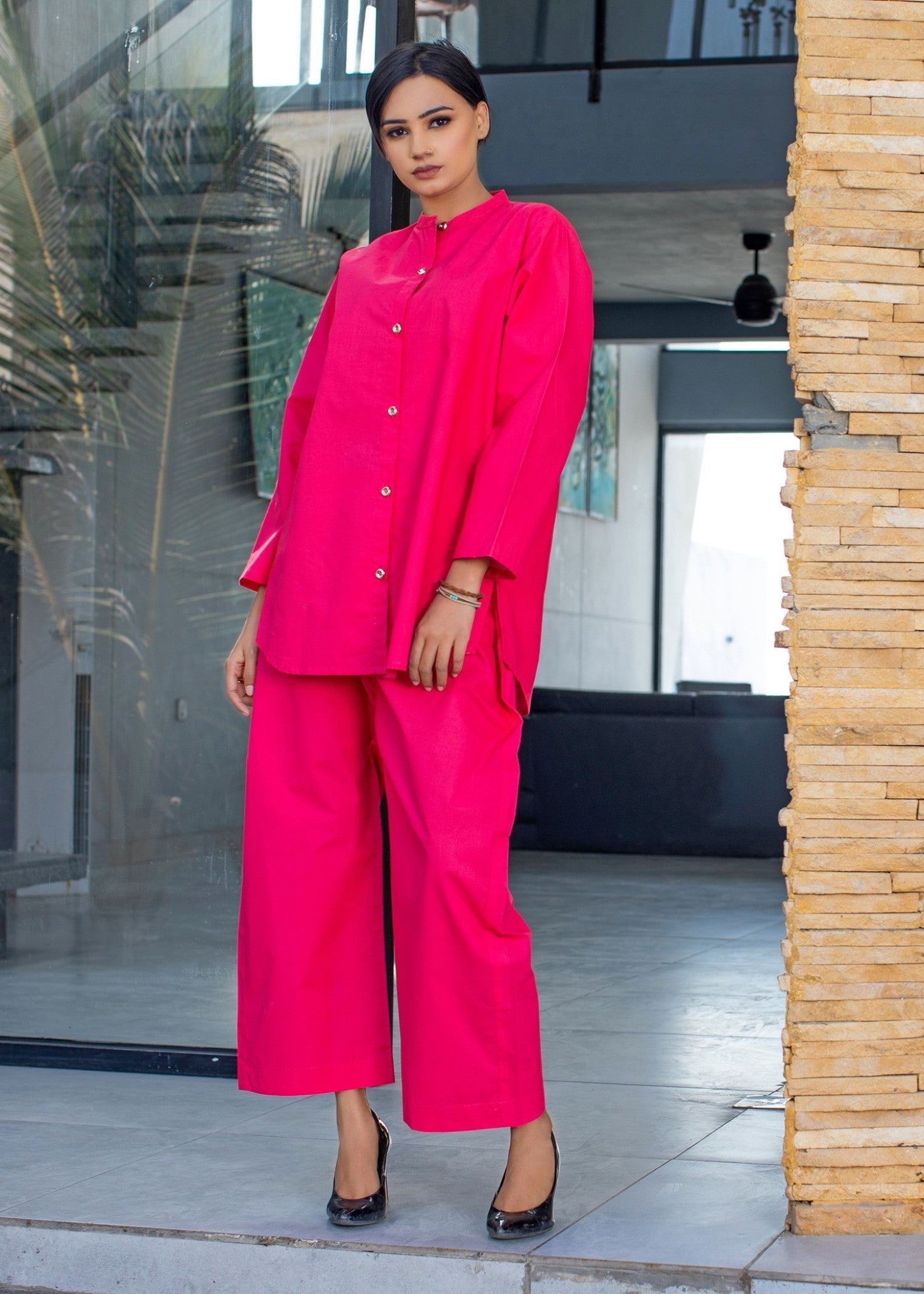 Urban Cut Cotton Embellished Co Ord Set Pink Women 2pcs