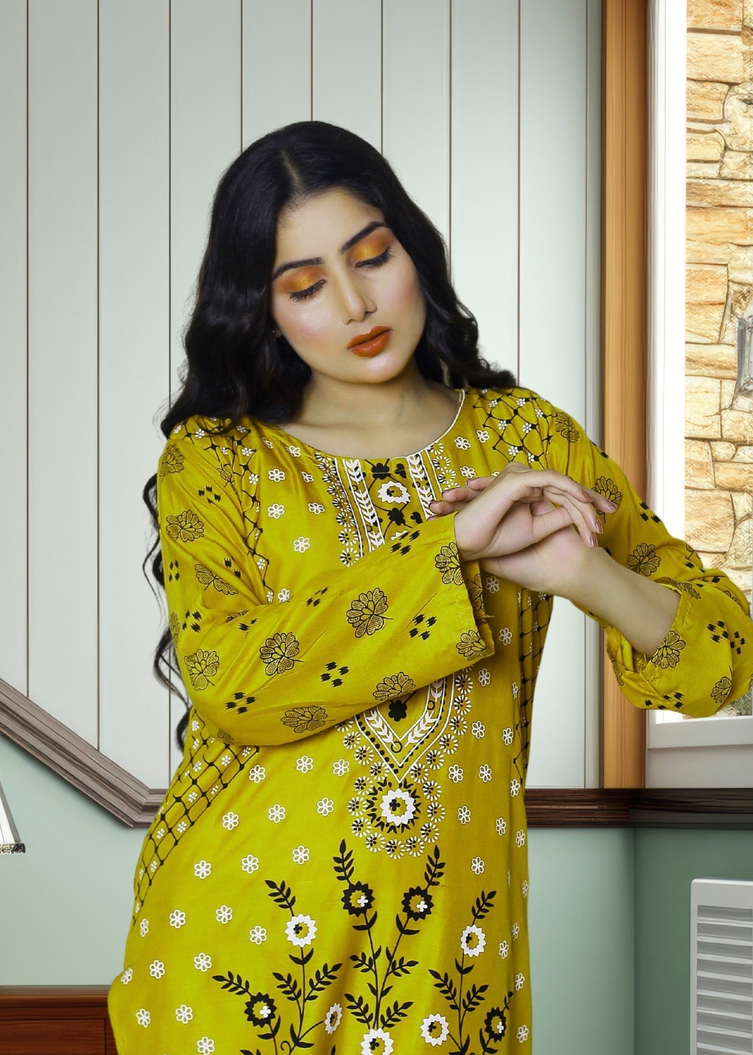 Hamna Kalim Jazib Two Piece: Fresh Elegance mehndi color Women 2pcs