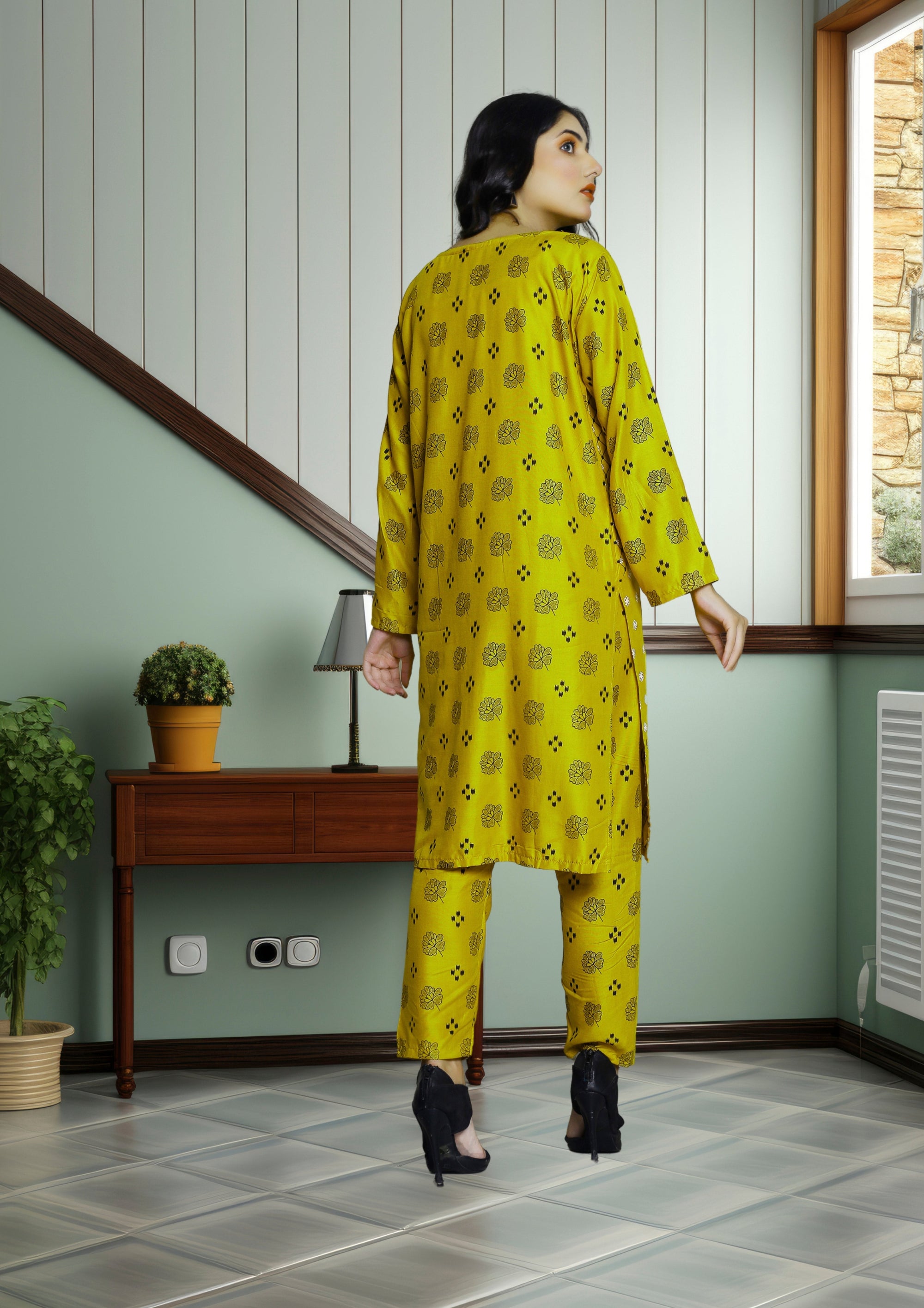 Hamna Kalim Jazib Two Piece: Fresh Elegance mehndi color Women 2pcs