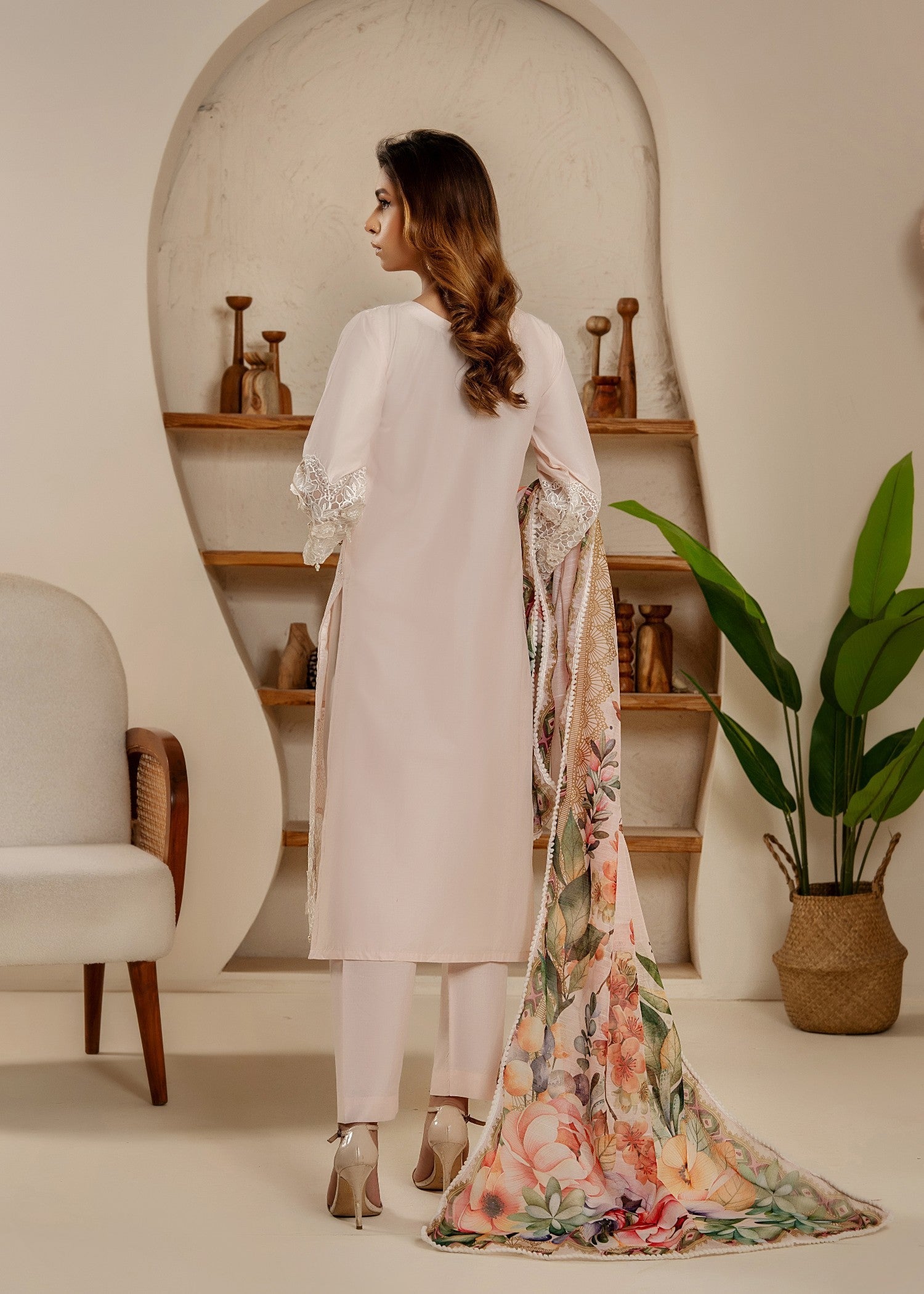 Khubsurat 3854 KH CT Peach Embroidery Long Shirt Coton Women 3pcs