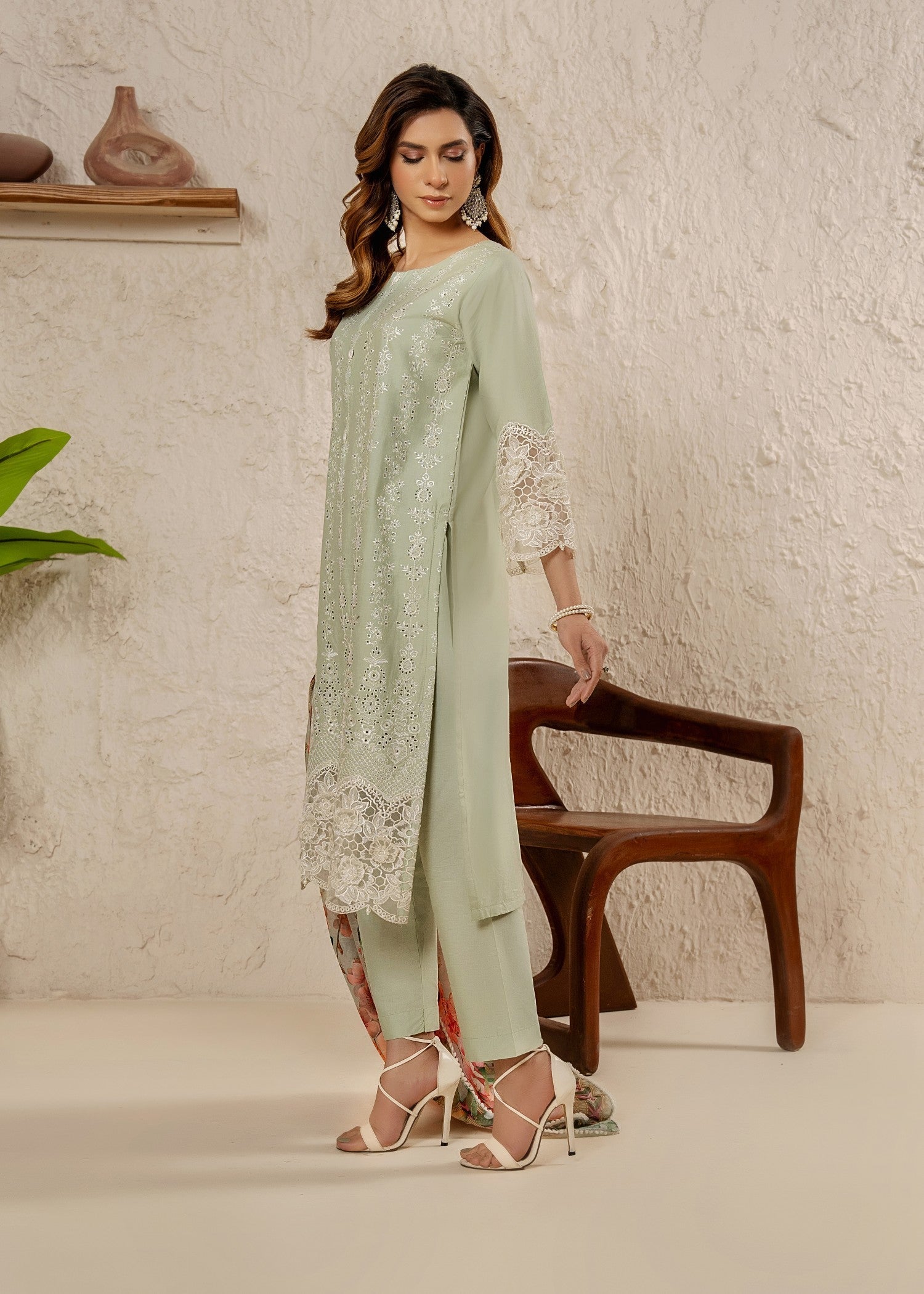 Khubsurat 3854 KH CT Pista Embroidery Long Shirt Coton Women 3pcs