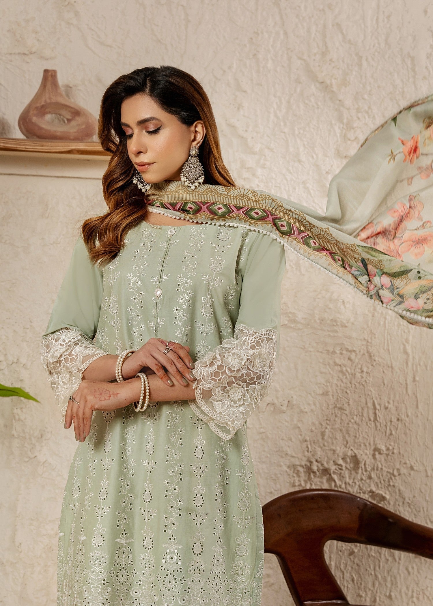 Khubsurat 3854 KH CT Pista Embroidery Long Shirt Coton Women 3pcs