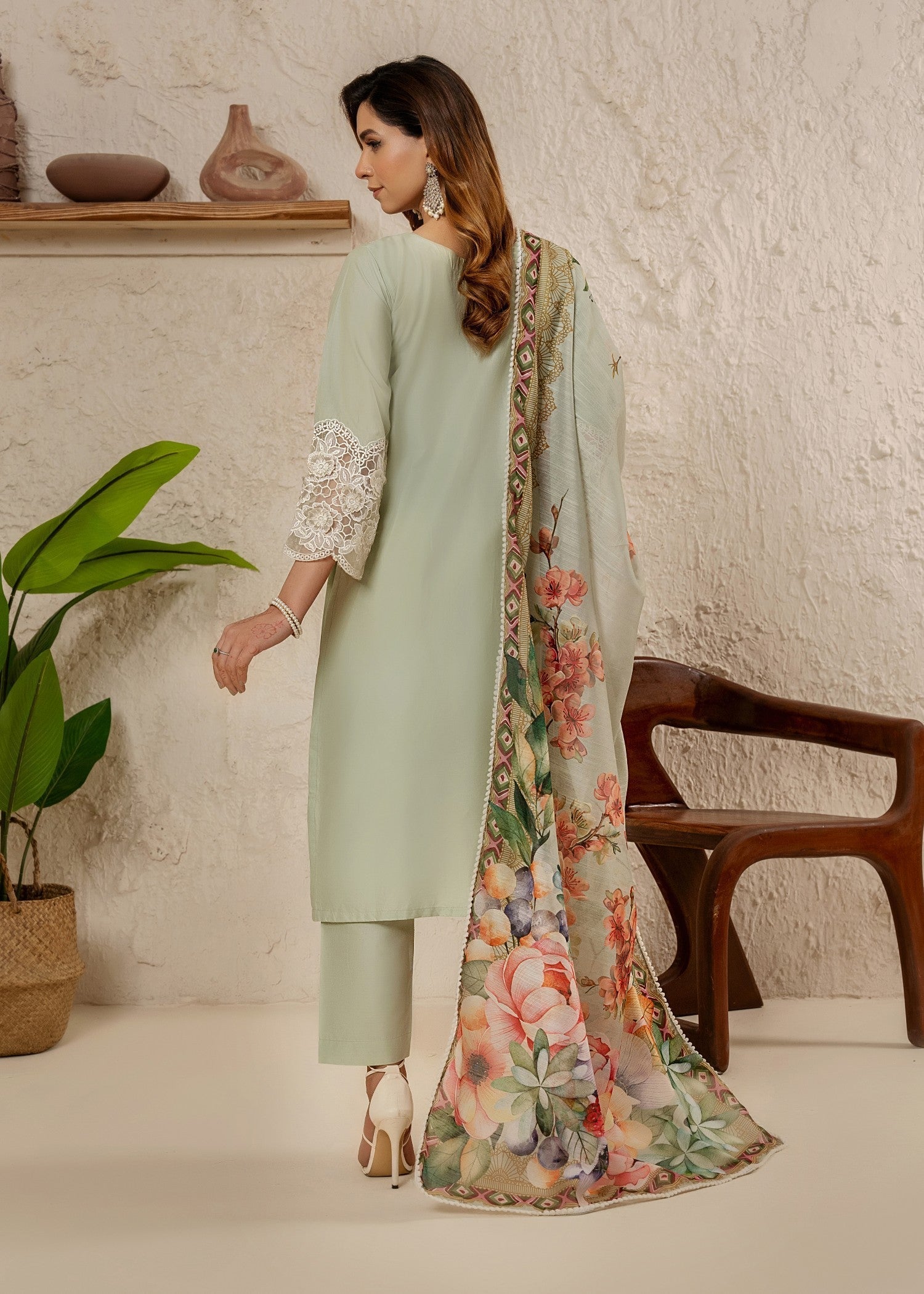 Khubsurat 3854 KH CT Pista Embroidery Long Shirt Coton Women 3pcs
