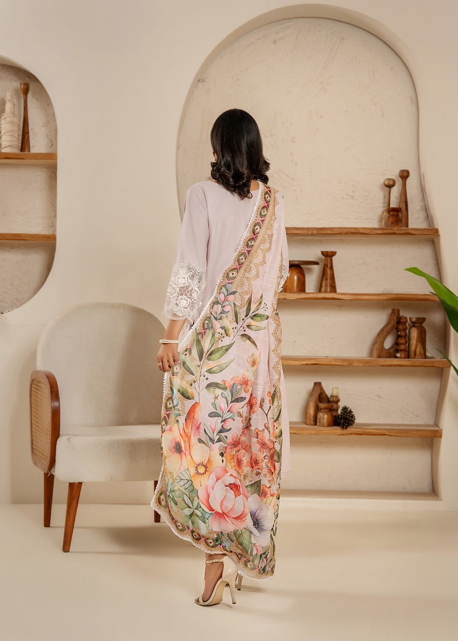 Khubsurat 3854 KH CT Lilac Embroidery Long Shirt Coton Women 3pcs