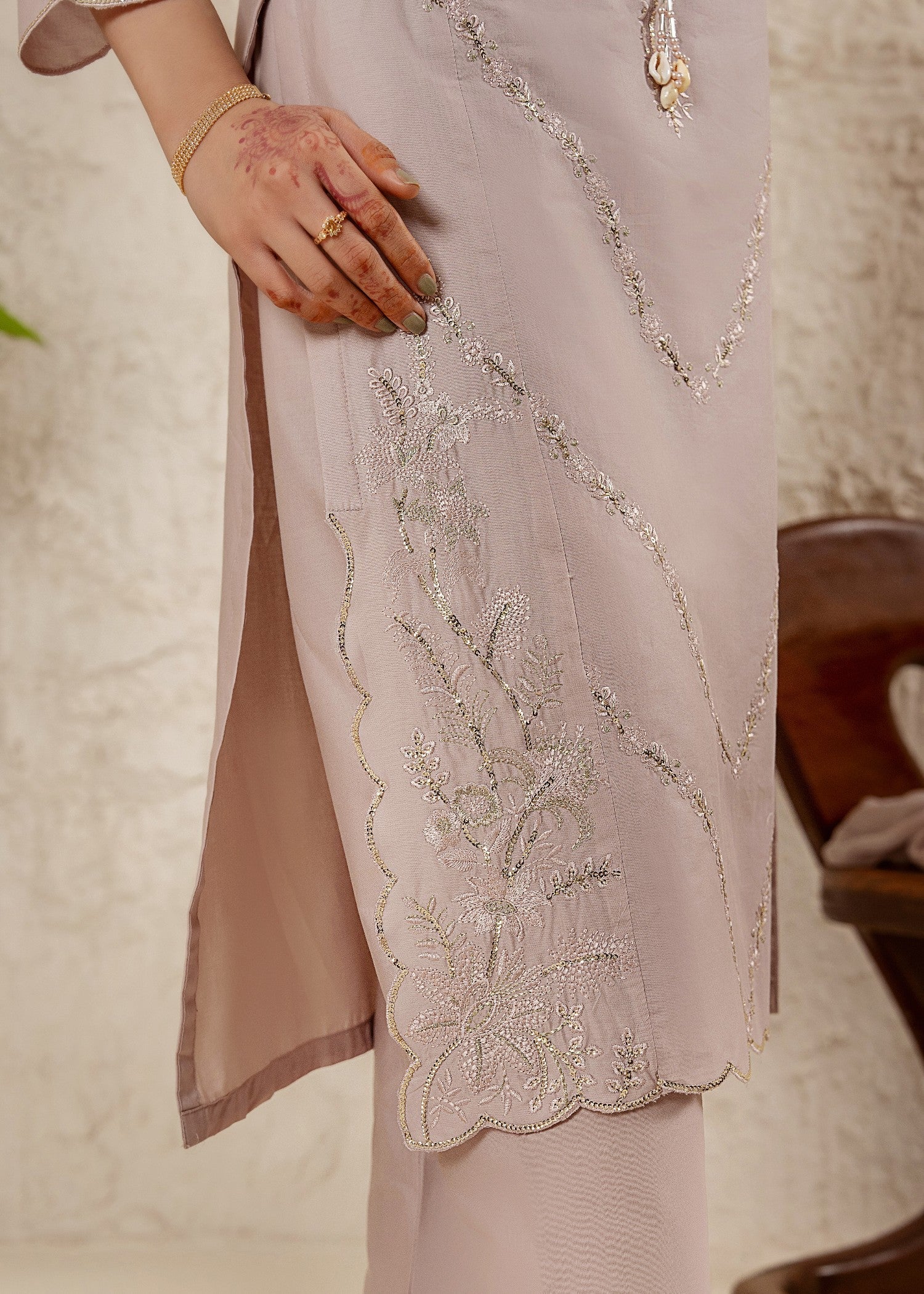Khubsurat 4040 KH CT Lilac Embroidery Long Shirt Coton Women 3pcs