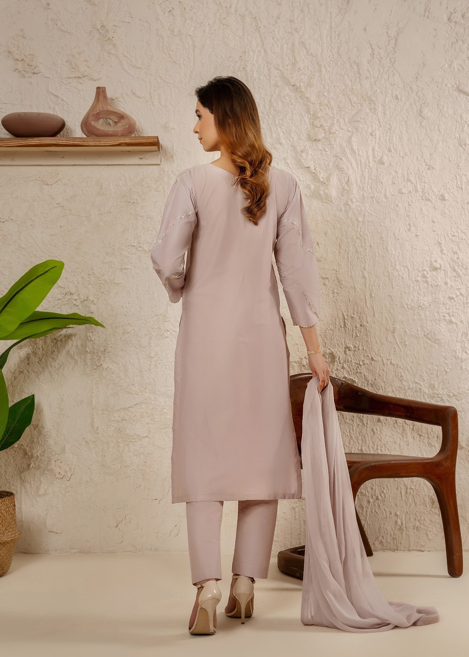 Khubsurat 4040 KH CT Lilac Embroidery Long Shirt Coton Women 3pcs