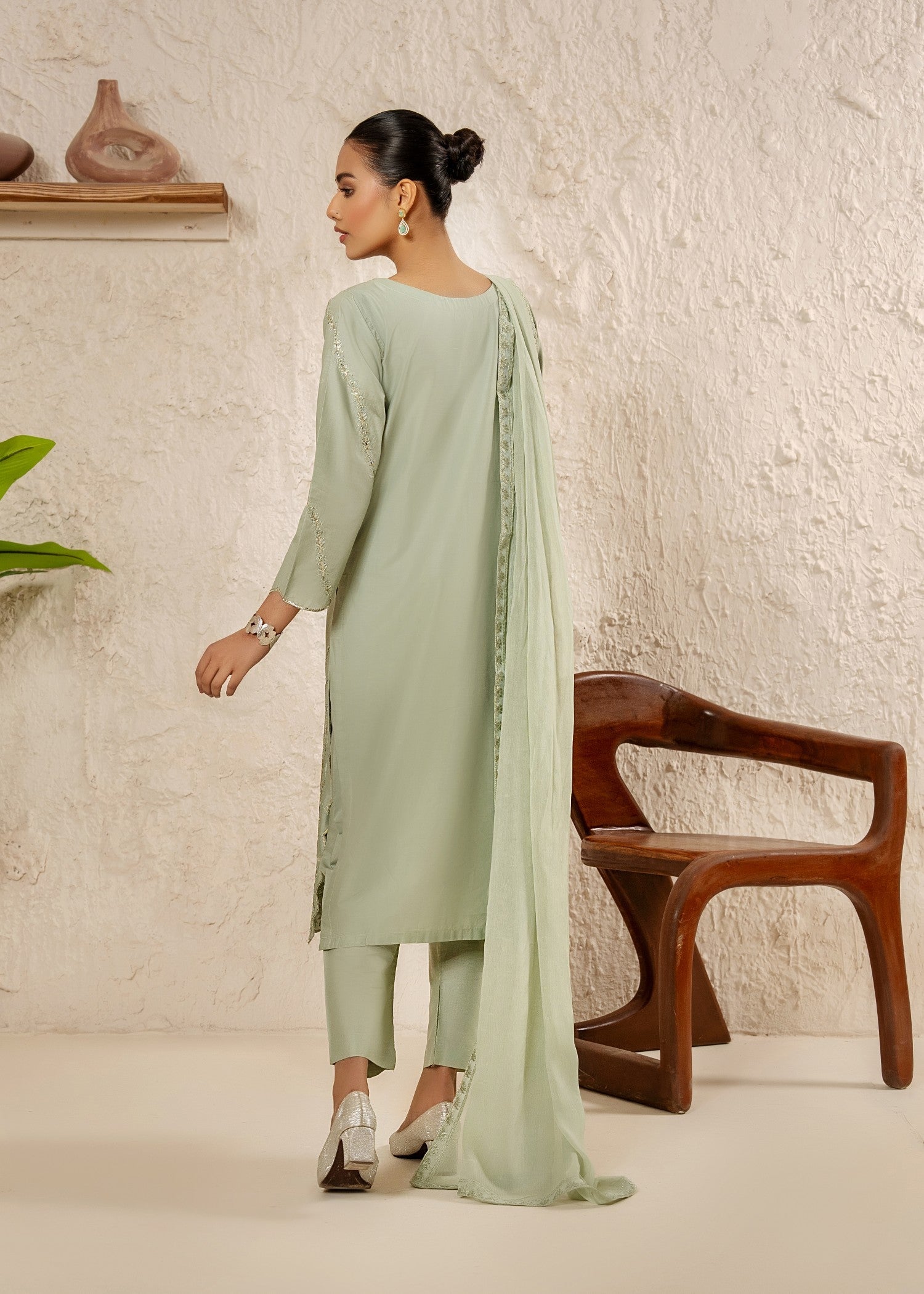 Khubsurat 4040 KH CT Pista Embroidery Long Shirt Coton Women 3pcs
