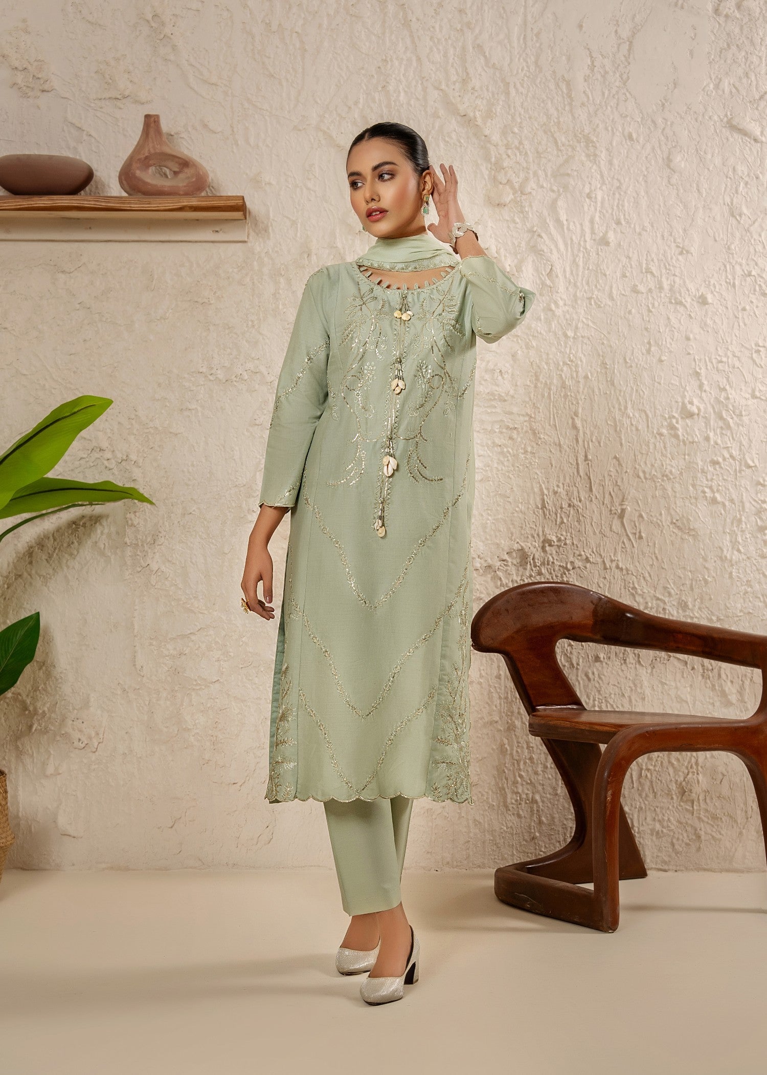 Khubsurat 4040 KH CT Pista Embroidery Long Shirt Coton Women 3pcs