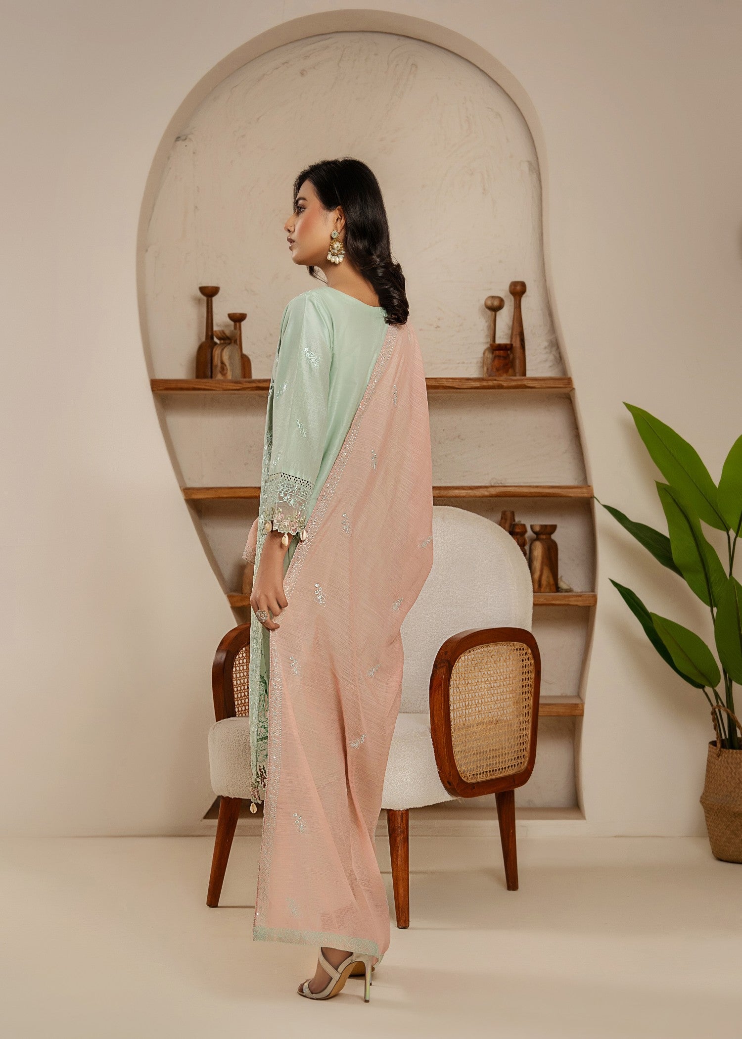 Khubsurat 4114 KH CT Pista Embroidery Long Shirt Cotton Women 3pcs