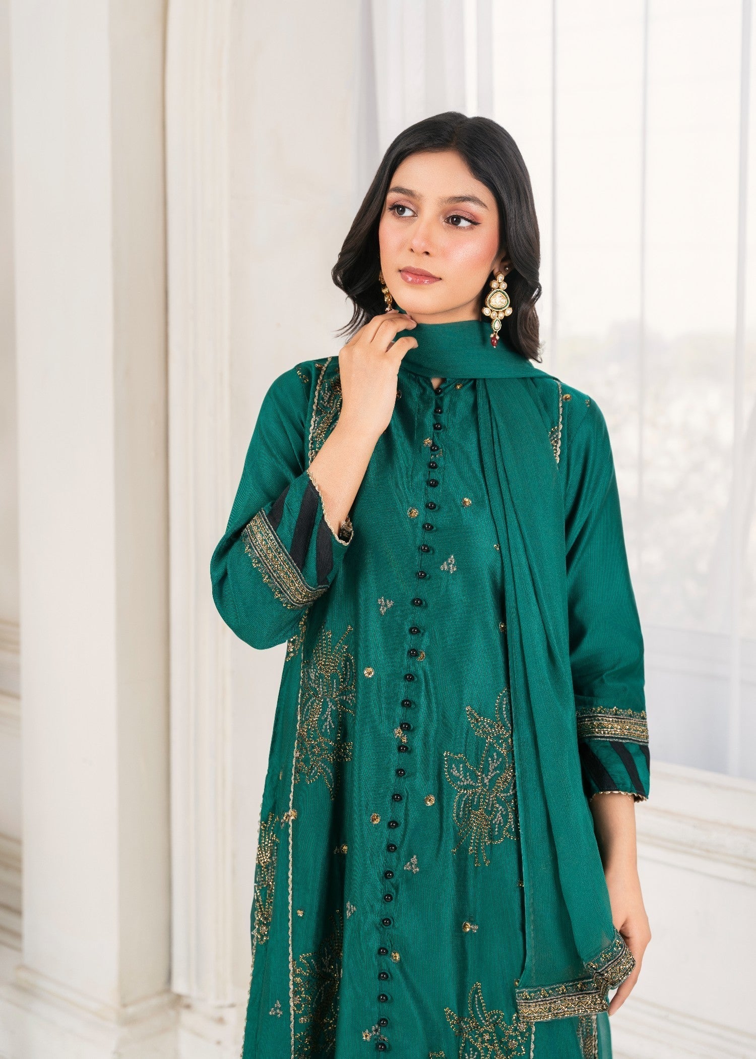 Khubsurat 3389 KH S.KTN Bottle Green Embroidery Women 3pcs