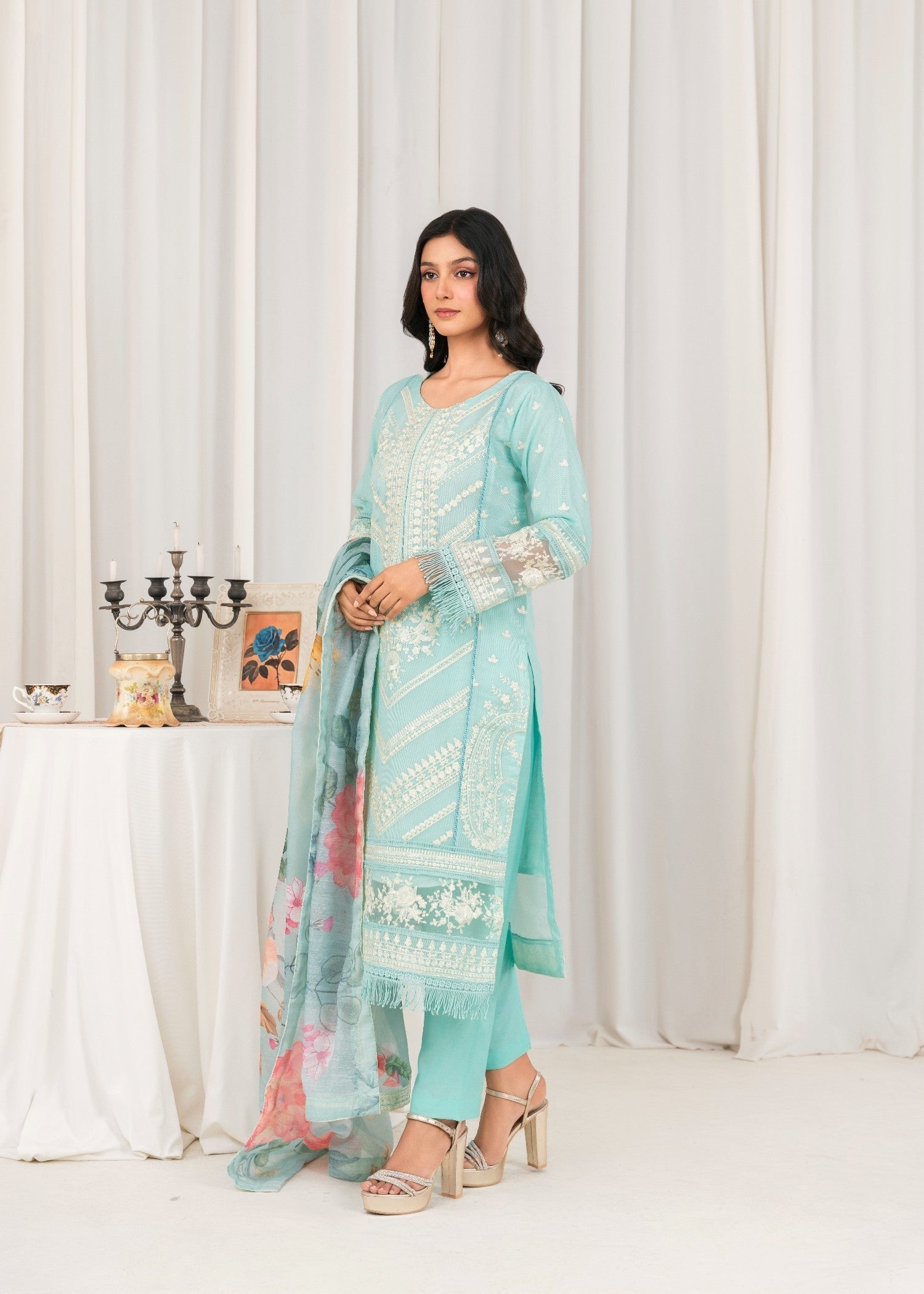 Khubsurat 3307 KH OR NT Sky Blue Embroidery Women 3pcs