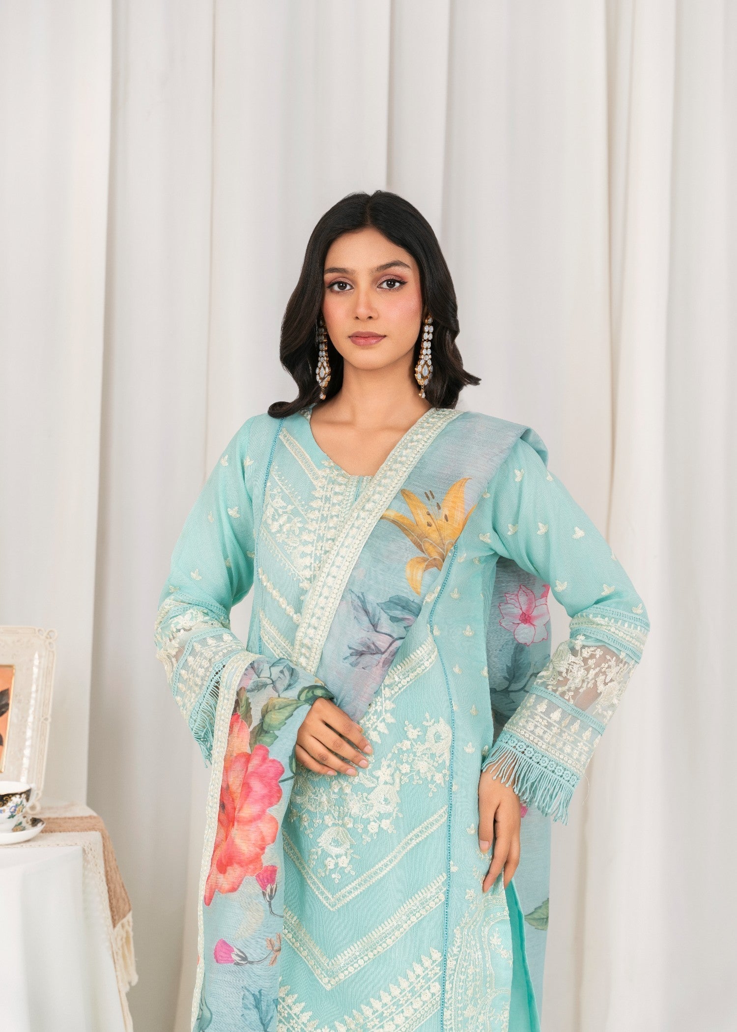 Khubsurat 3307 KH OR NT Sky Blue Embroidery Women 3pcs