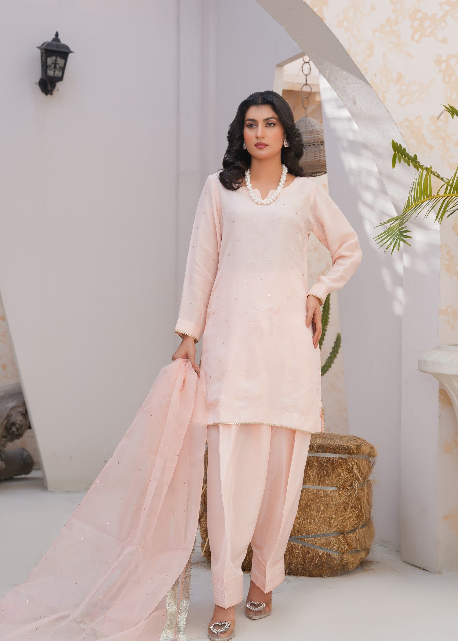 Kashaf Light peach Farshi shalwar Women 3pcs