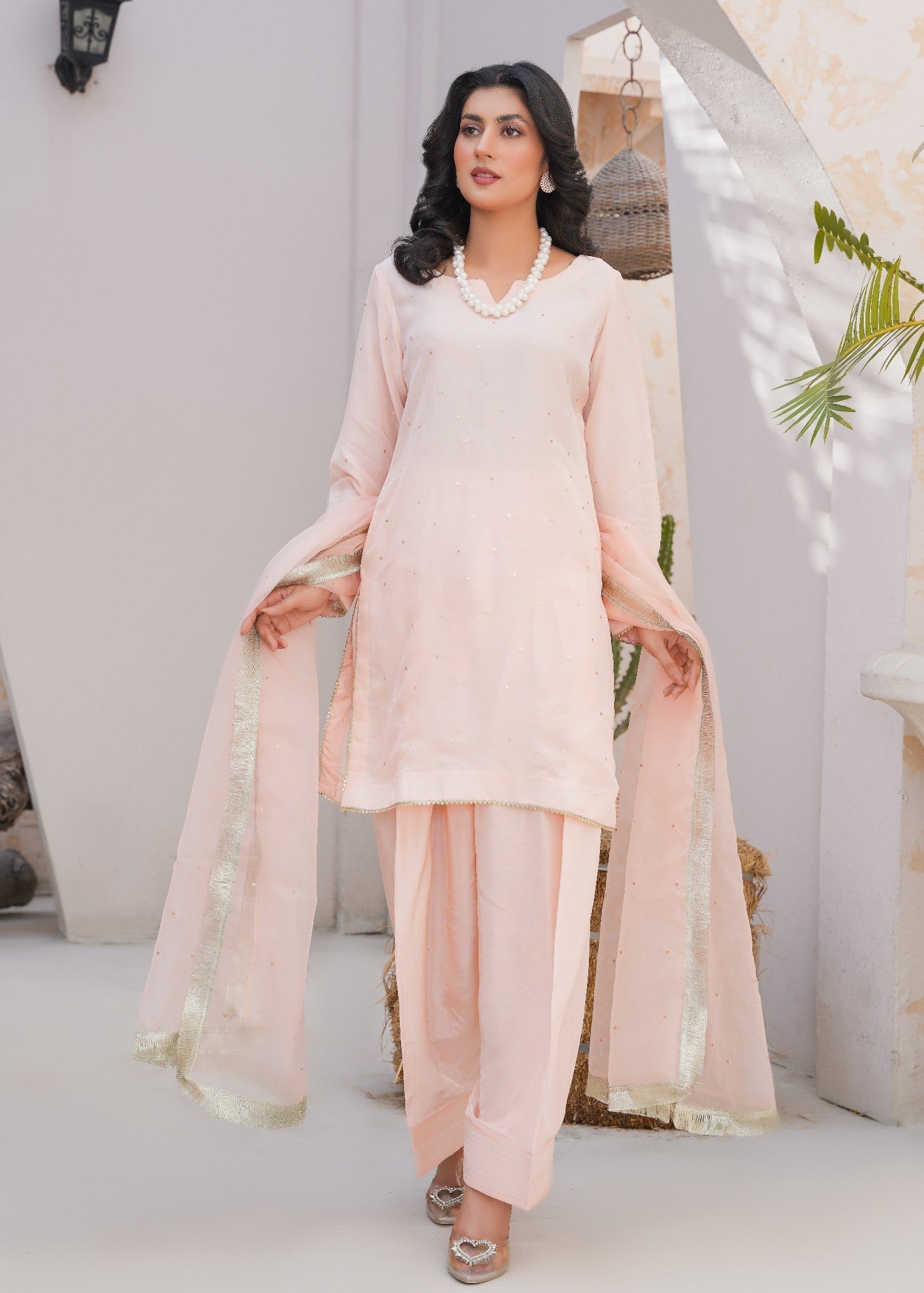 Kashaf Light peach Farshi shalwar Women 3pcs