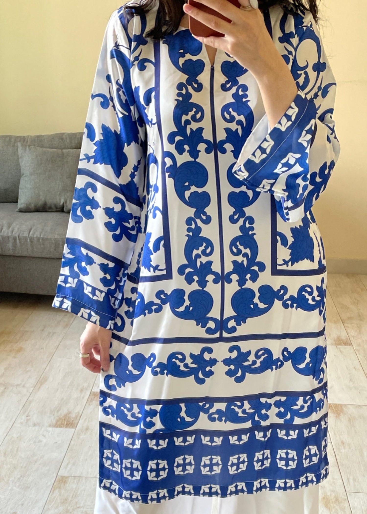 Ayesha B white&blue printed silk Women 2pcs