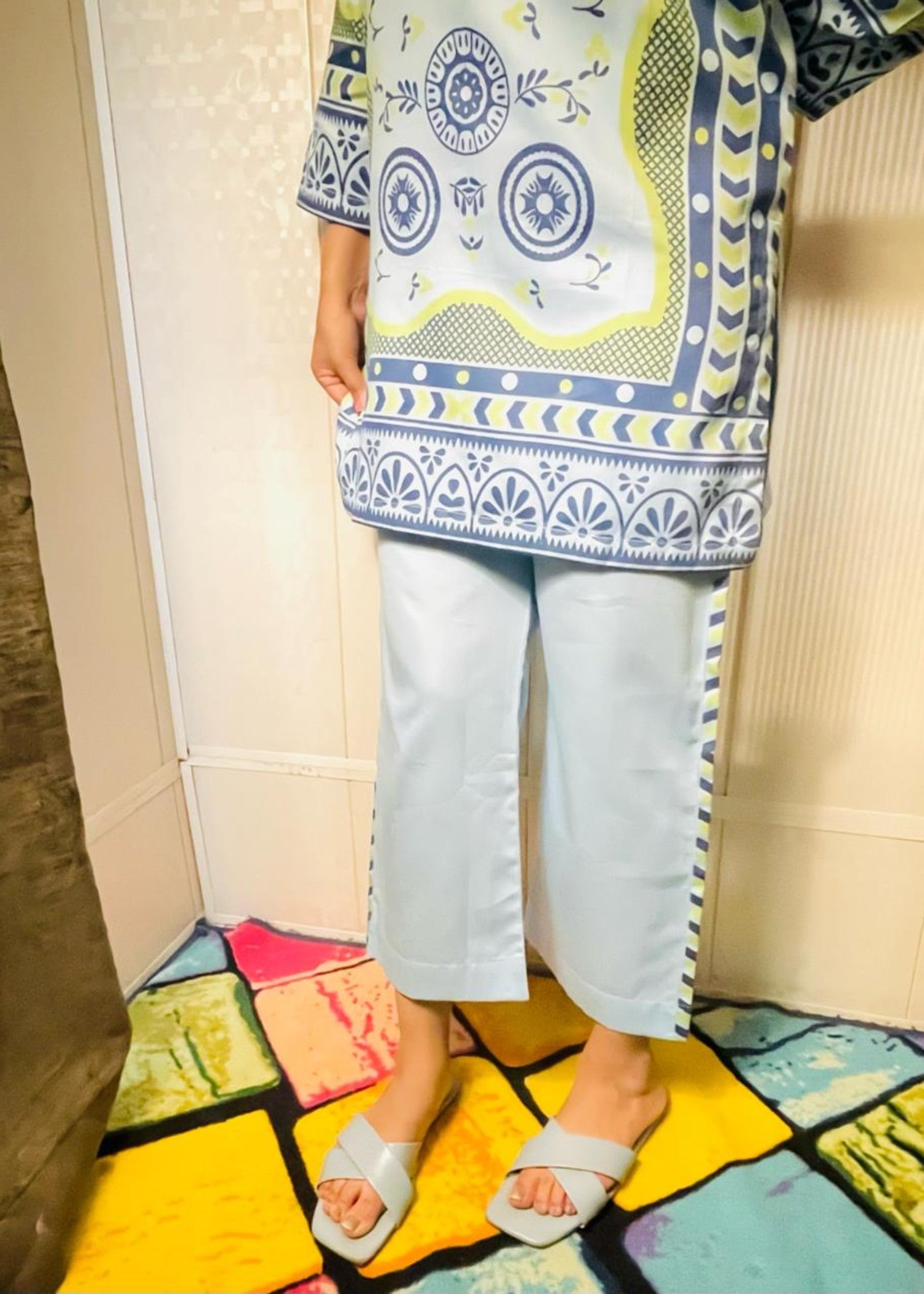 Urban Cut Cotton Printed Co Ord Set Blue Women 2pcs