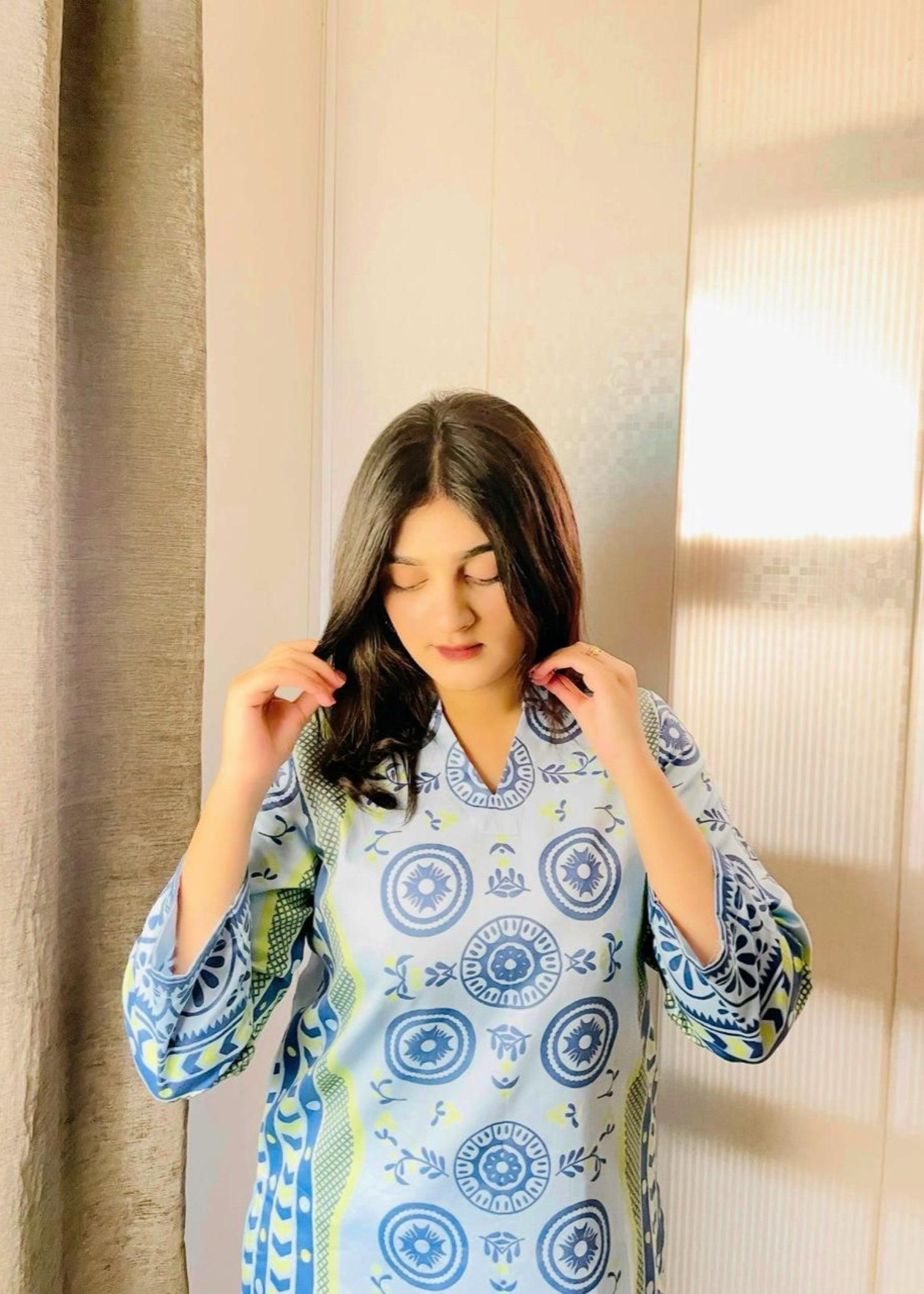 Urban Cut Cotton Printed Co Ord Set Blue Women 2pcs