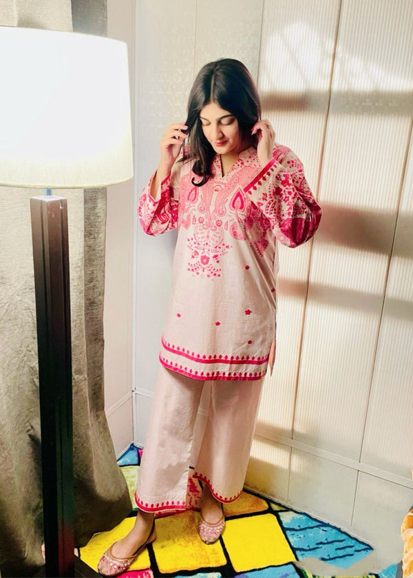 Urban Cut Cotton Printed Co Ord Set Peach / Pink Women 2pcs