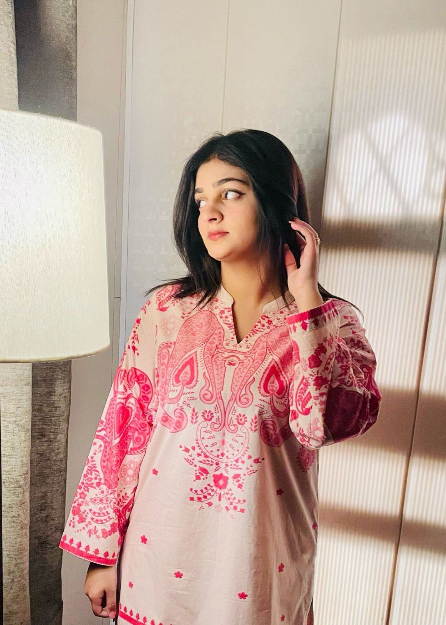 Urban Cut Cotton Printed Co Ord Set Peach / Pink Women 2pcs