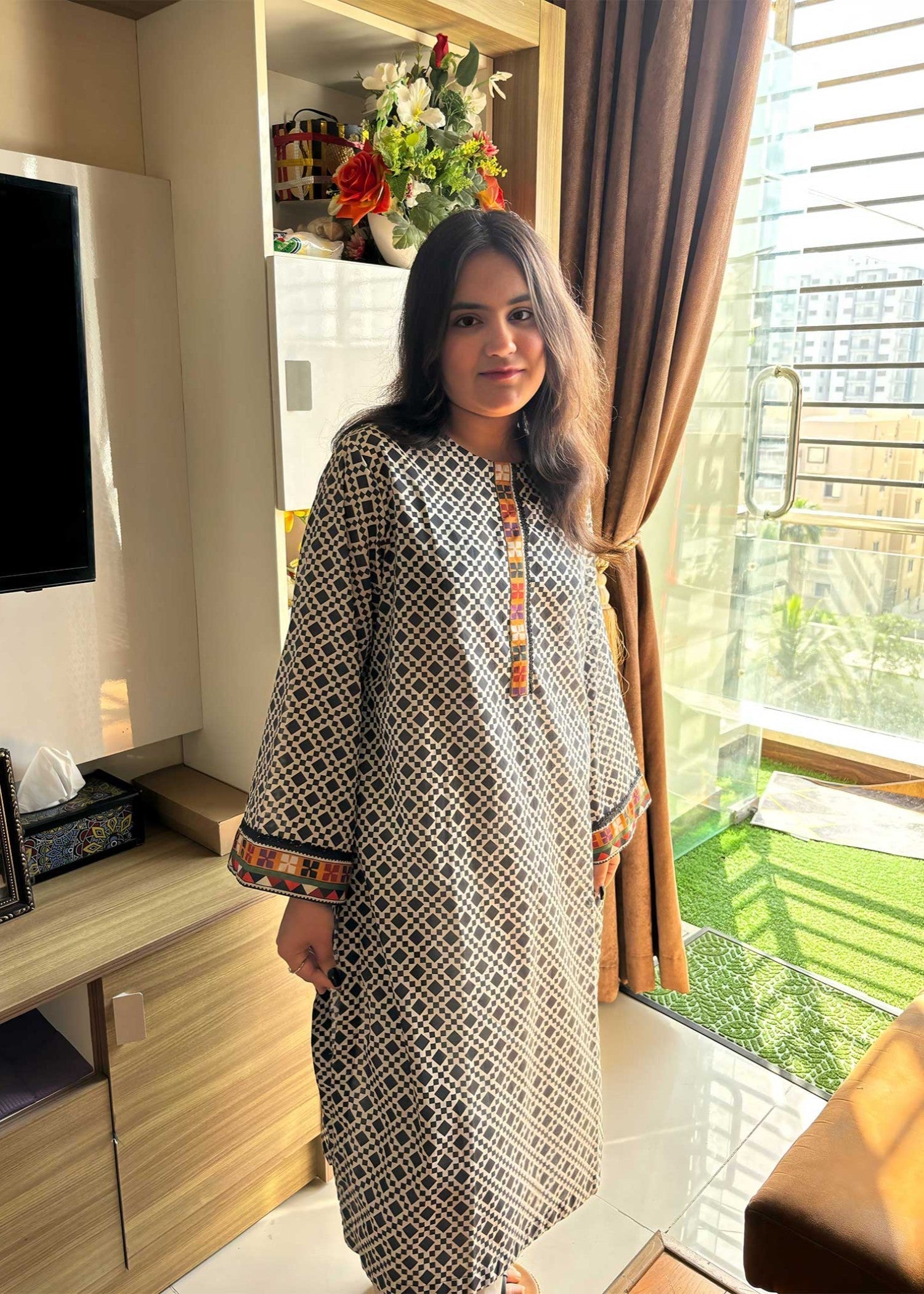 Urban Cut Cotton Suit Printed Black Women 2pcs